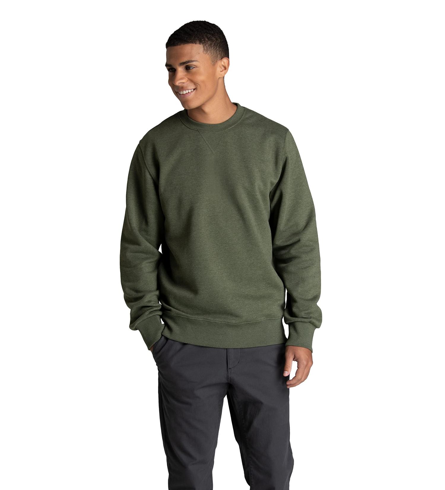 Men's Crafted Comfort Fleece Sweatshirt & Hoodie | Soft Cotton Blend | Sizes S-2X | Military Green Heather - Buy Online on GoSupps.com