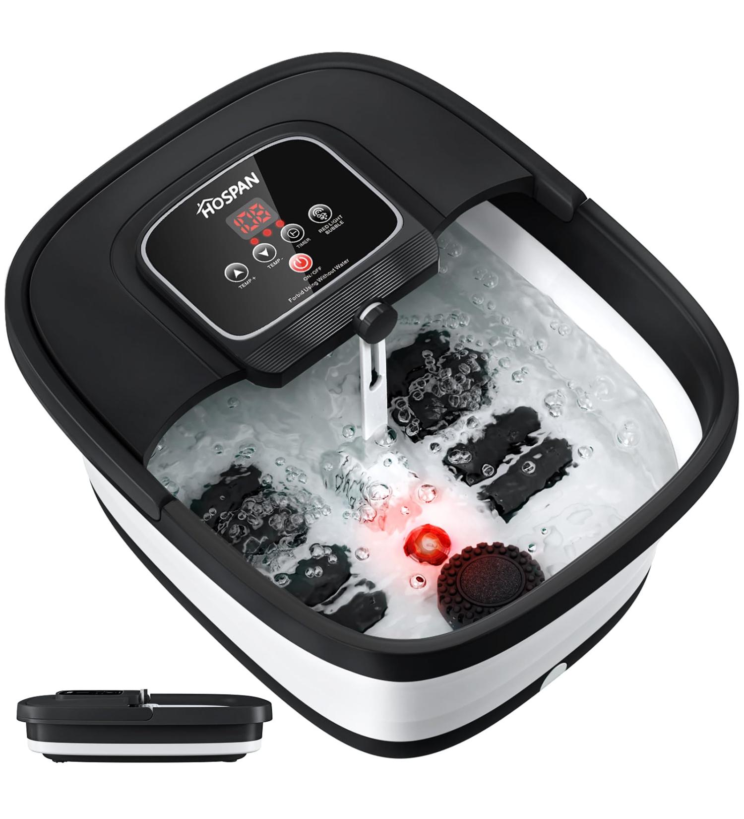 HOSPAN Collapsible Foot Spa - Heated Bubble Red Light Shiatsu Massager for Relaxation & Stress Relief - Portable Foot Bath with Temperature Control - Buy Online on GoSupps.com