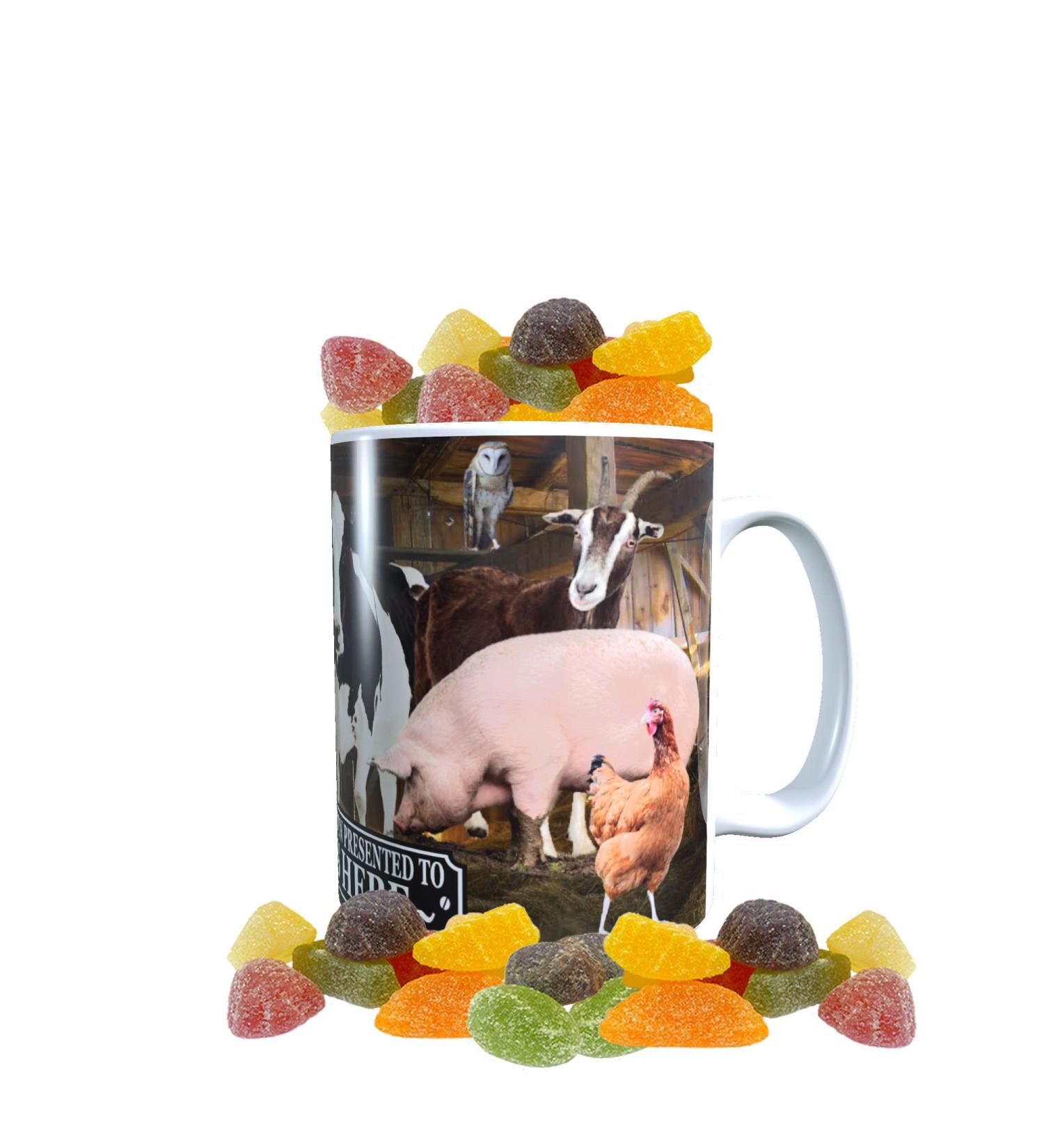 Farm Animals Barn Gathering Personalised Mug with a Choice of Sweets Gift - Buy Online on GoSupps.com