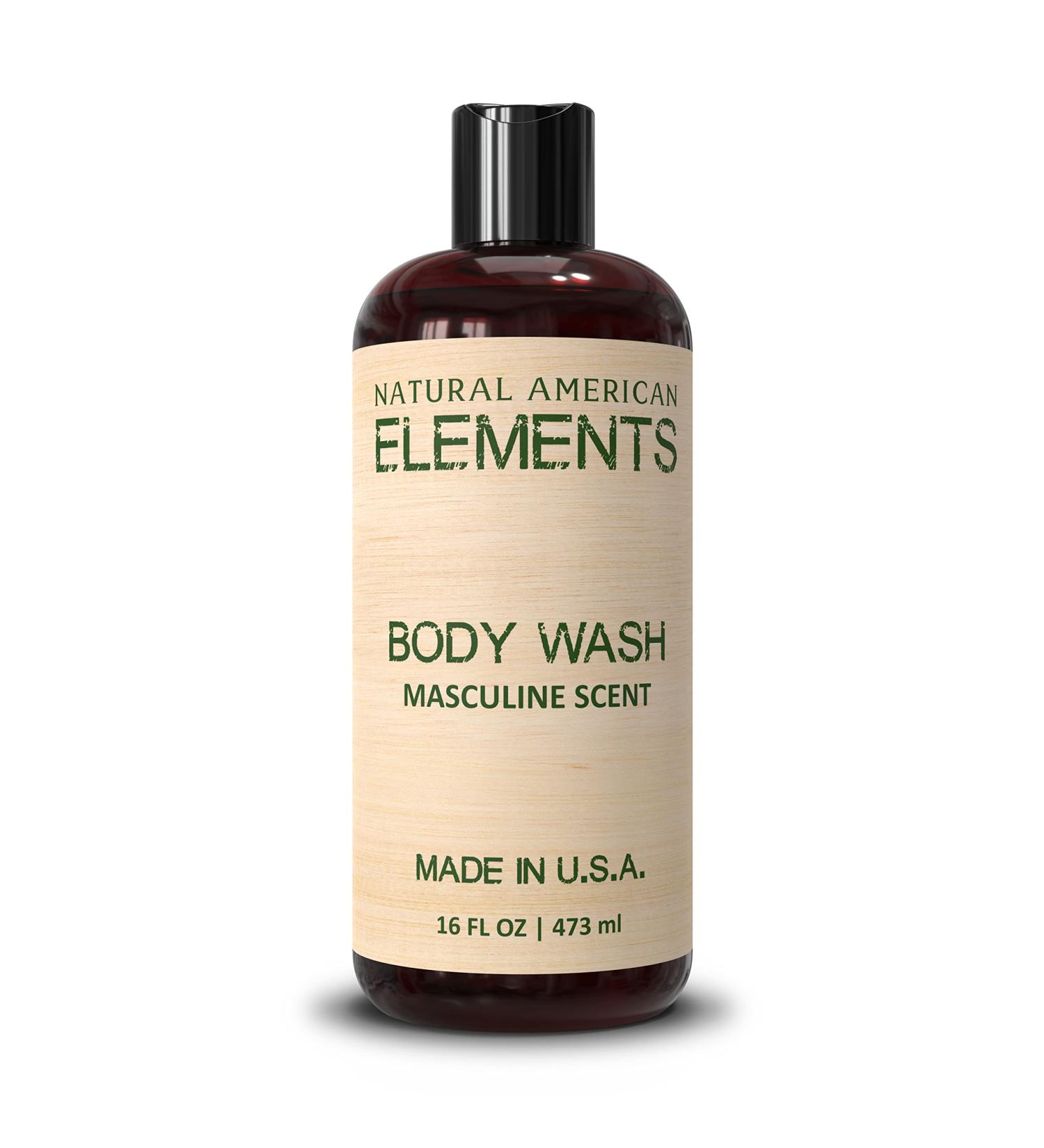 NATURAL AMERICAN ELEMENTS Men's Body Wash - Paraben & Sulfate Free Shower Gel for All Skin Types - Hydrating Cleansing Nourishing - 16 oz Made in USA - Masculine & Natural Scent - Buy Online on GoSupps.com