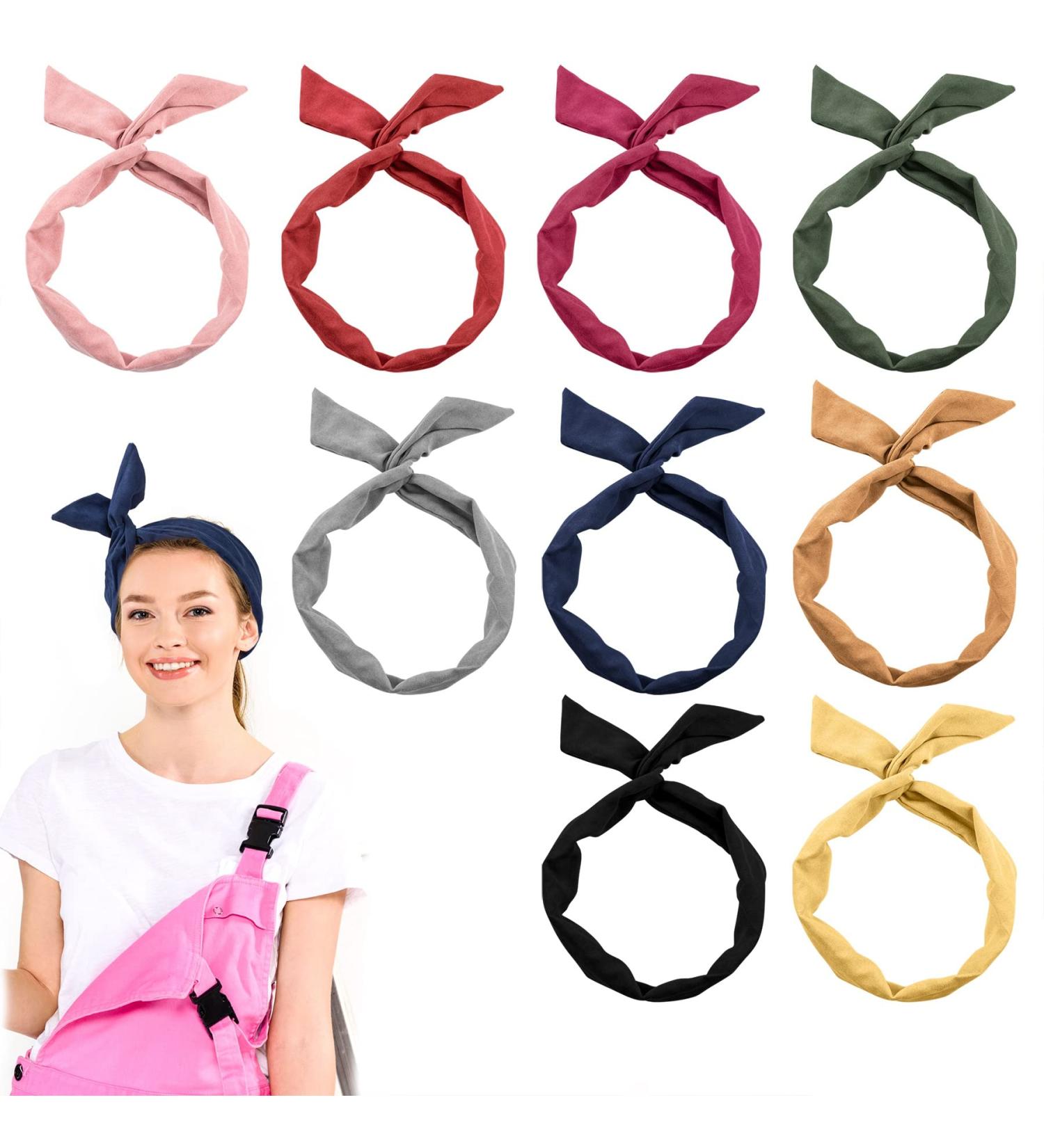 9 Pack Solid Color Twist Bow Headbands for Women Girls - AUEAR Rabbit Ear Bow Head Wraps Hair Accessories - Buy Online on GoSupps.com