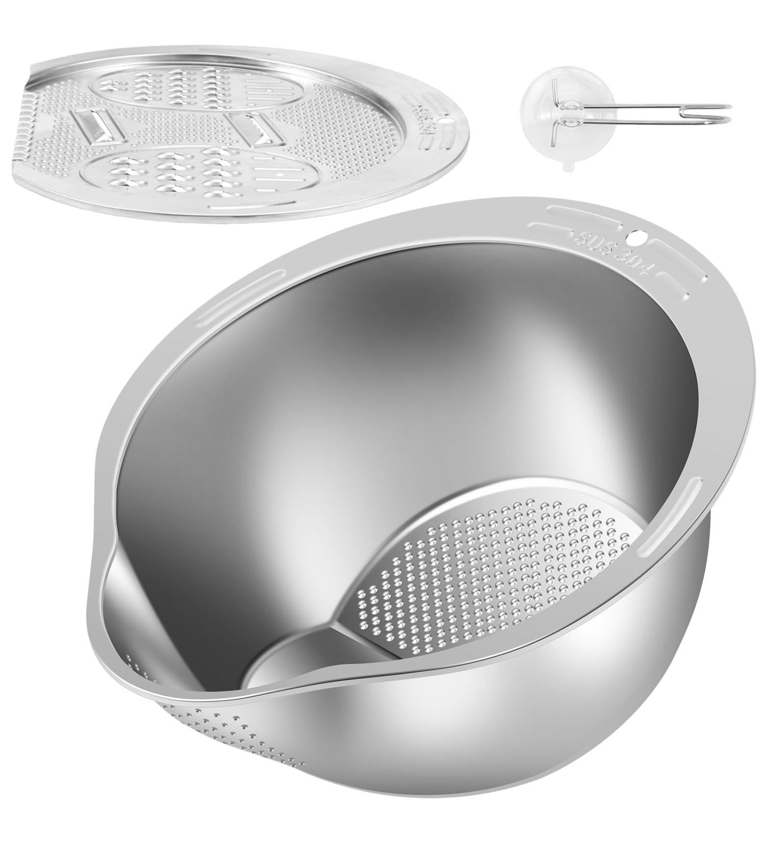 Abizarch Rice Strainer 304 Stainless Steel Rice Washer Strainer Bowl 2 in 1 Rice Washer with Side Drainer Sturdy Enduring Rice Strainer for Cleaning Fruits Vegetables Beans ZHAZHAMO(1 Silver) 1 Silver - Buy Online on GoSupps.com