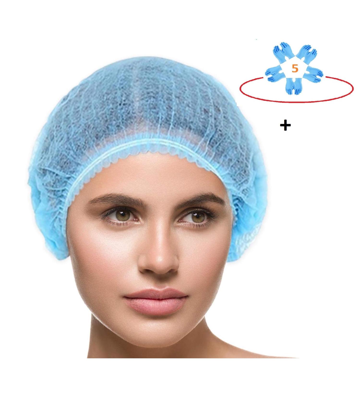 100 Pcs-21 Bouffant Disposable Hair Net Caps Bundle with Gloves - Blue (21 Inch) | For Microblading, Tanning, Food Service, Sleeping - Buy Online on GoSupps.com
