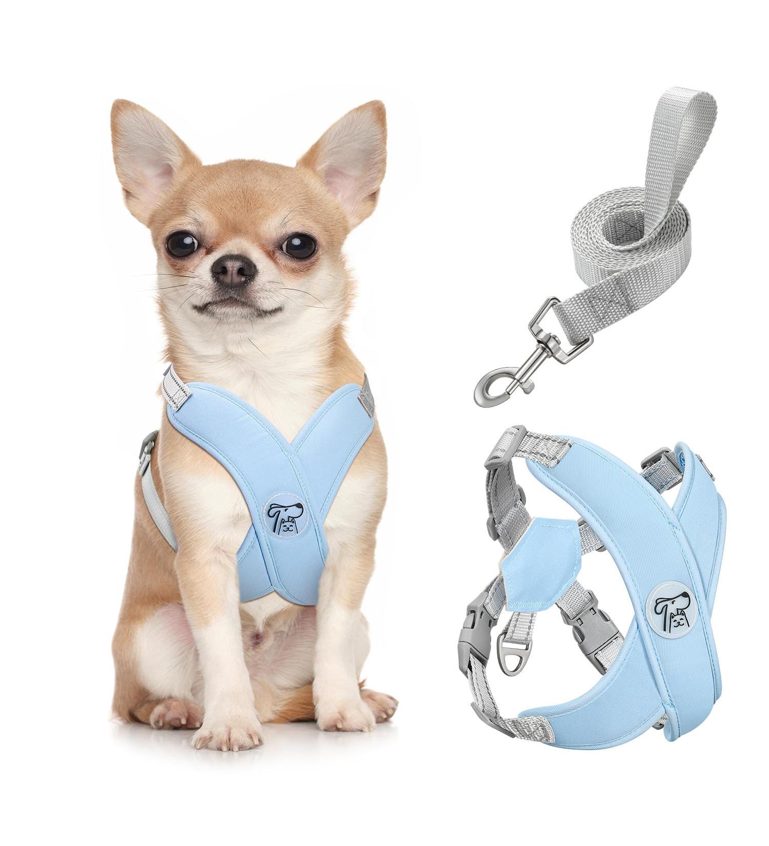 Pawaboo Adjustable Dog Harness & Leash Set - X-Frame Anti-Choke Vest for Small & Medium Dogs - Breathable Blue Design for Puppies - Buy Online on GoSupps.com