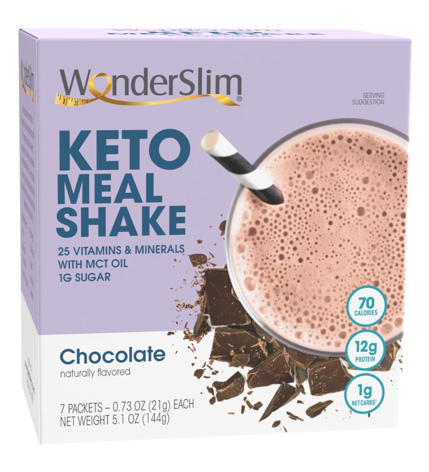 WonderSlim Keto Meal Replacement Shake - Low Carb Chocolate 12g Protein C8 MCTs Collagen 25 Vitamins & Minerals Gluten Free (Pack of 7 - Buy Online on GoSupps.com