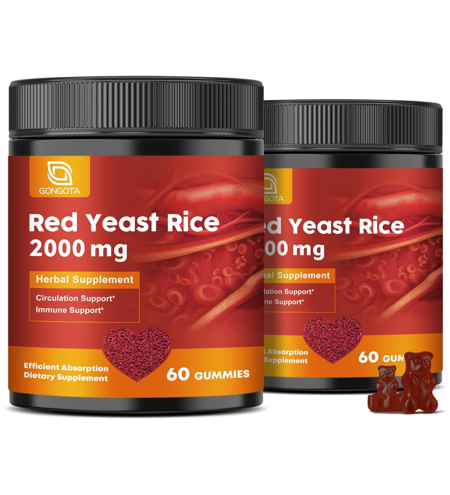 Red Yeast Rice 2,000mg with CoQ10 Gummies - Max Strength Extract Red Yeast Rice Supplement with CoQ10 200 Plus Citrus Bergamot, Cholesterol Lowering Supplements,Vegan, Non-GMO 120 Counts - Buy Online on GoSupps.com