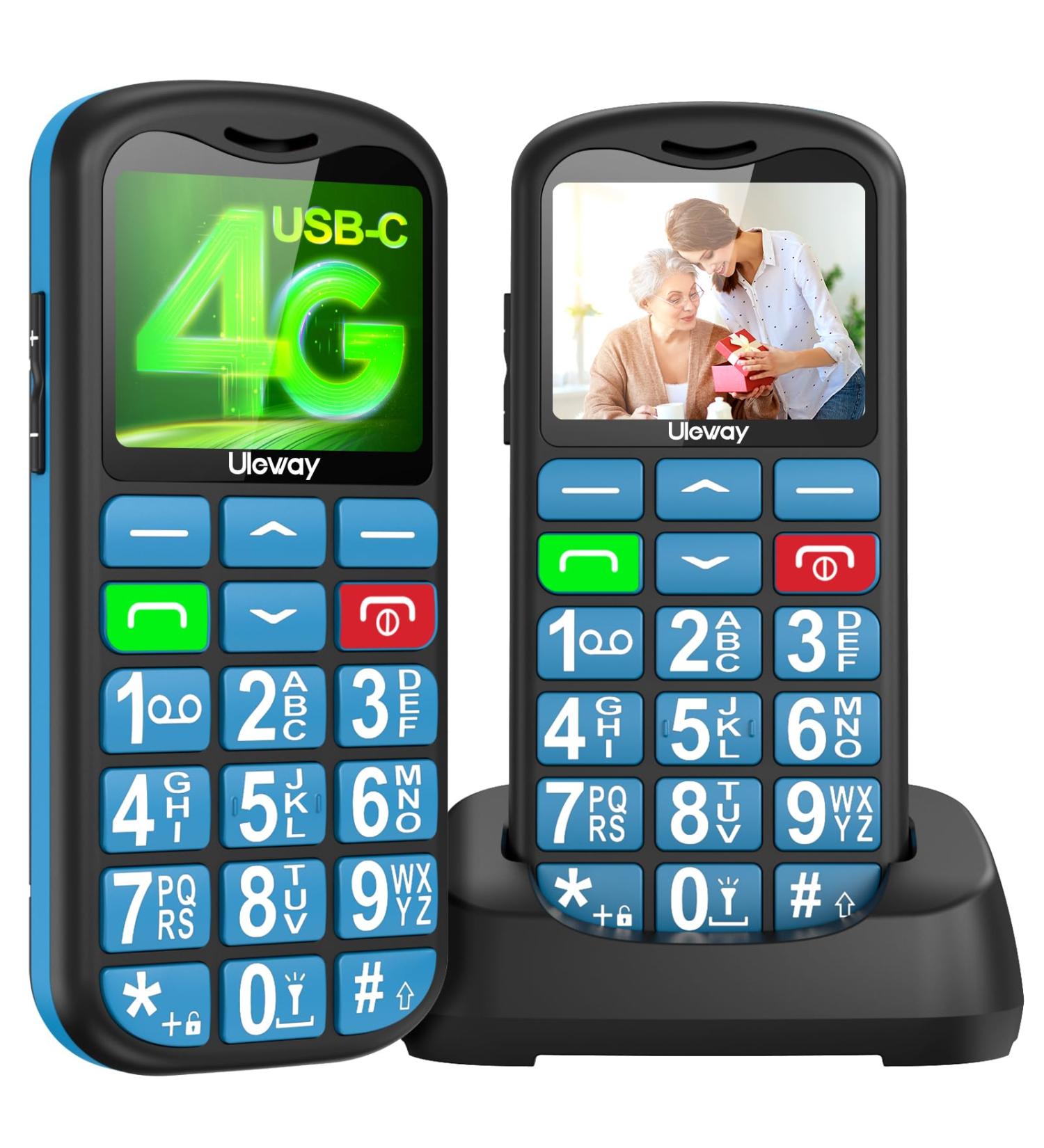 Uleway 4G Senior Cell Phone - Contract-Free Large Buttons SOS & Flashlight 1.7 LCD USB-C Charging Perfect for Seniors - Buy Online on GoSupps.com