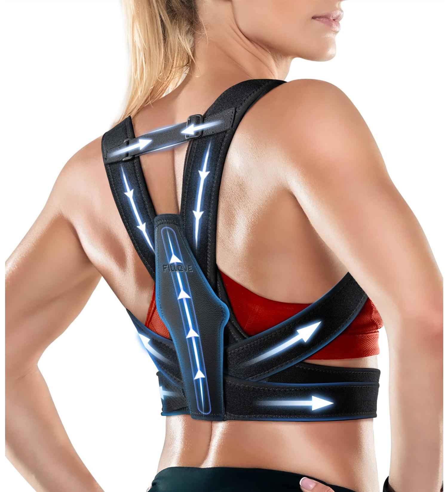 FILLOVE Posture Corrector with Magnetic Therapy Back Support | Adjustable Upper Back Brace for Neck, Spine, Shoulder Pain Relief | Black - Large/X-Large - Buy Online on GoSupps.com