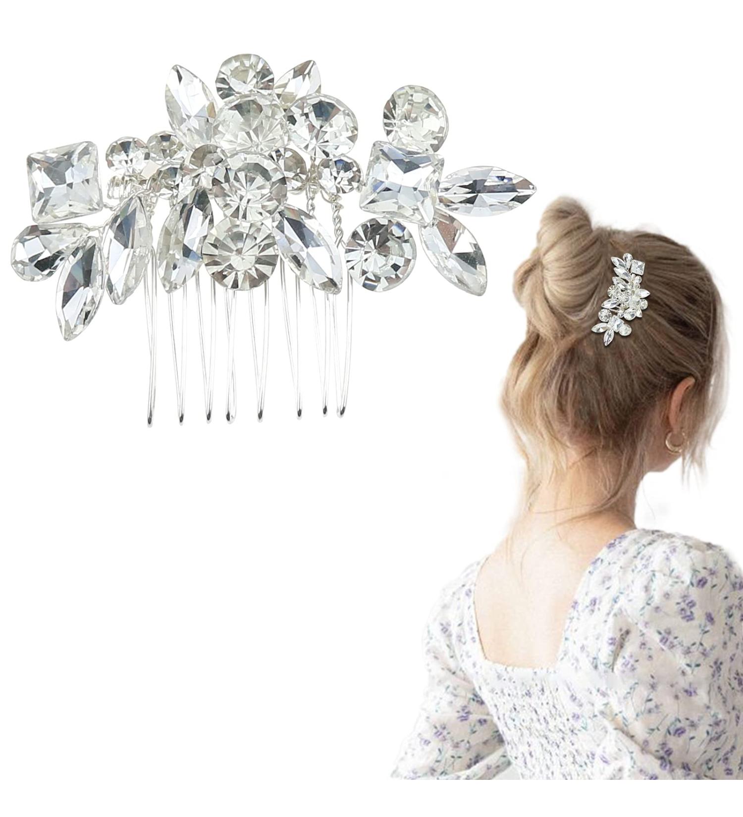 DonLeeving Bride Wedding Crystal Hair Bridal Flower Side Hair Clip Rhinestone Bridal Comb Barrette Handmade Flower Hair Clip Head Pieces Bridal Headpiece Wedding Accessories for Women and Girls - Buy Online on GoSupps.com