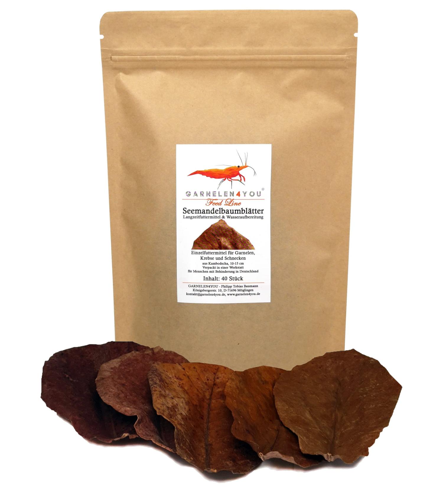 Garnelen4you Sea Almond Leaves | Premium Feed & Water Treatment for Shrimp Fish Crabs & Snails | 40 Pieces | Eco-Friendly Packaging - Buy Online on GoSupps.com