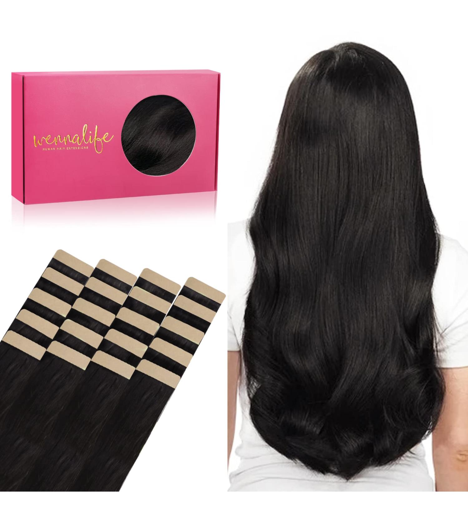 Salife Tape Extensions - 20Pcs 40g 30cm Natural Black Remy Invisible Skin Weft Hair Extensions - Buy Online on GoSupps.com