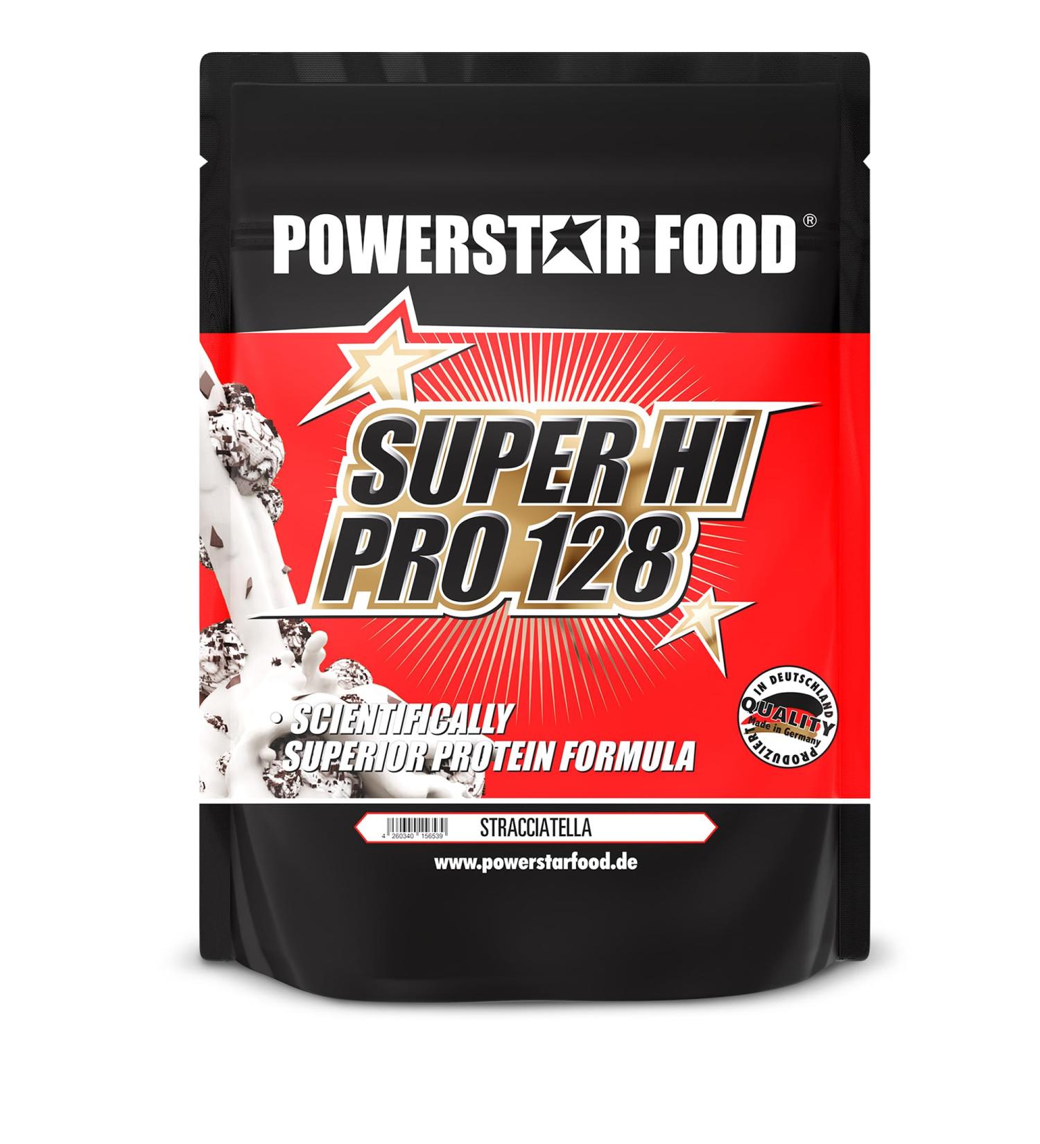 Powerstar Super Hi Pro 128 Stracciatella 1kg | 80% Protein Multi-Component Protein Powder for Muscle Building | Best Biological Value Protein Shake - Buy Online on GoSupps.com