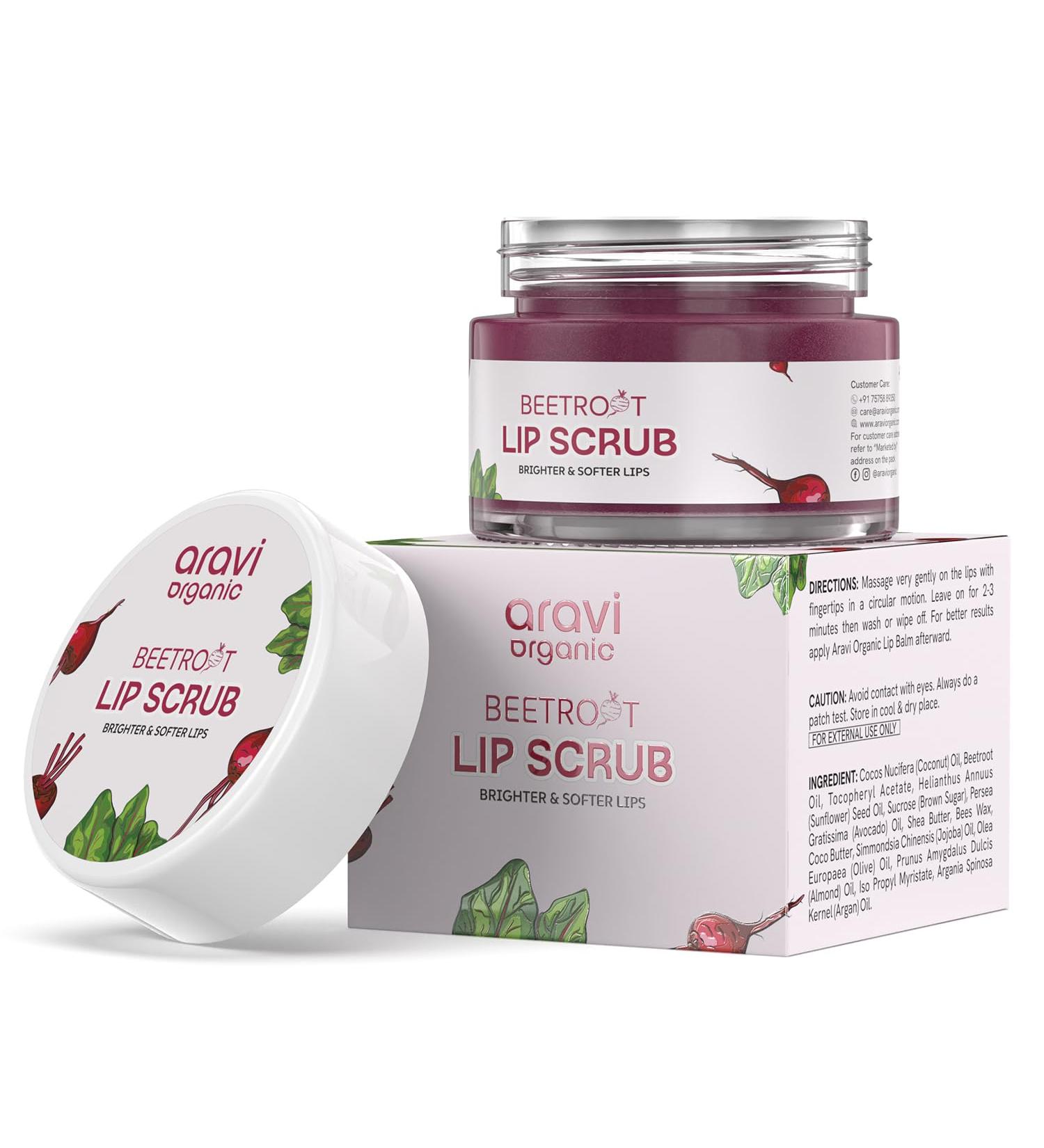 Aravi Organic Beetroot Lip Scrub with Shea Butter & Cocoa Butter For Dark Chapped & Pigmented Lips Suitable for Men and Women - 0.5 FL Oz / 15gm - Buy Online on GoSupps.com