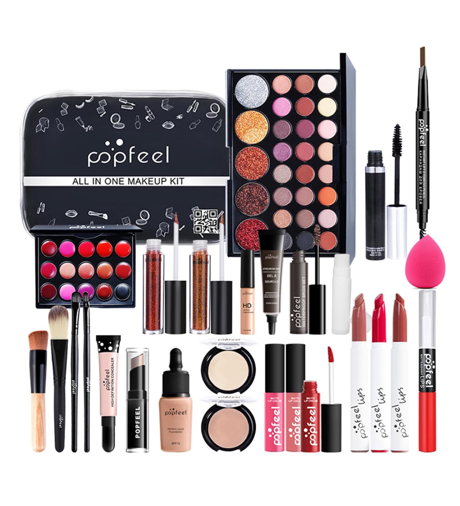 Azurely Make-Up Set | Complete Cosmetics Starter Kit for Women & Girls | Lip Gloss Eyeshadow Palette Lipstick Concealer & Brush - Buy Online on GoSupps.com