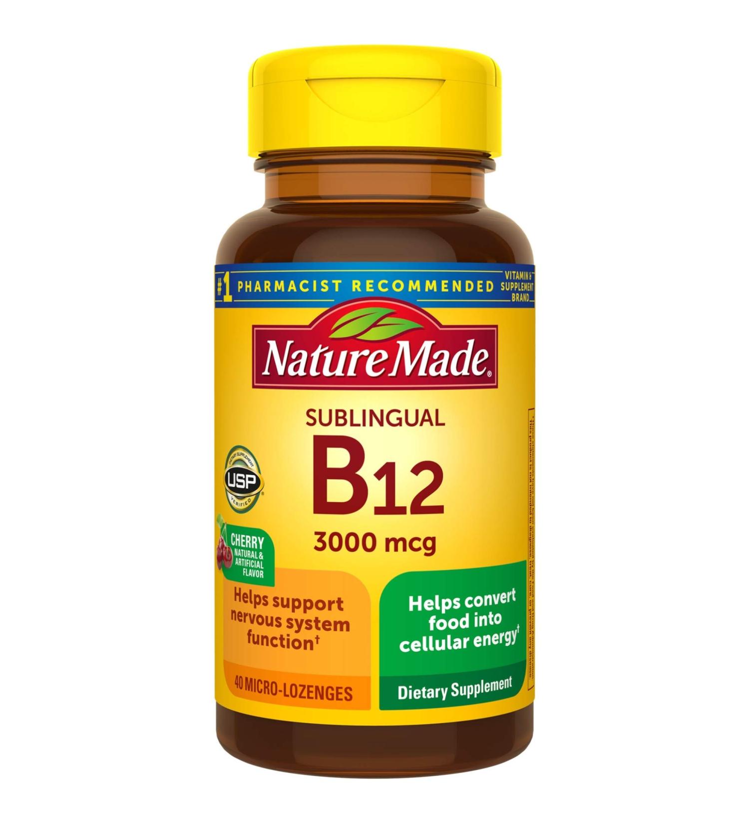 Nature Made Sublingual Vitamin B12 3000 mcg - Energy Metabolism Support - 40 Micro-Lozenges - 40 Day Supply - Buy Online on GoSupps.com