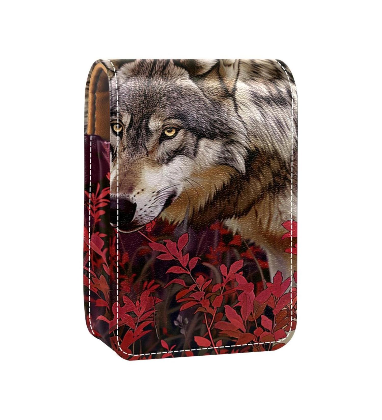 Buy Leather Lipstick Case Organizer with Mirror - Mini Lip Gloss Holder Bag | Fox Leaves Forest Design - International Shipping Available - Buy Online on GoSupps.com