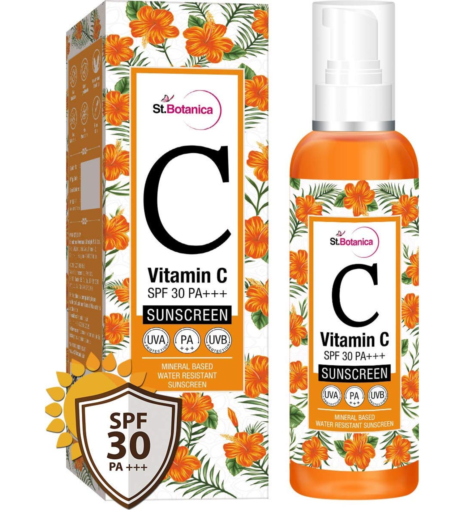 StBotanica Vitamin C Sunscreen SPF 30 PA+++ | Mineral-Based Water-Resistant UVA & UVB Protection - 120ml | International Shipping Available - Buy Online on GoSupps.com