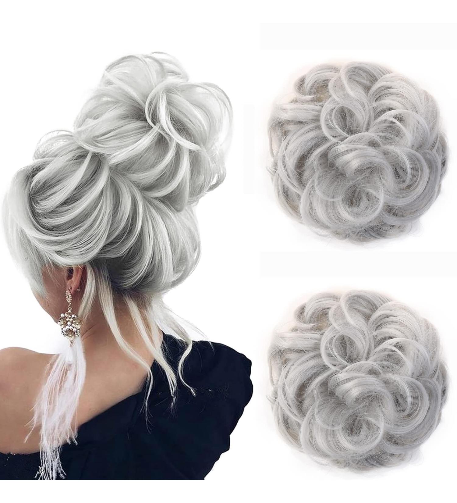 JJstar 2PCS Messy Bun Hair Pieces in Silver Grey - High Heat Resistant Synthetic Fiber Scrunchies for Women and Girls - Buy Online on GoSupps.com