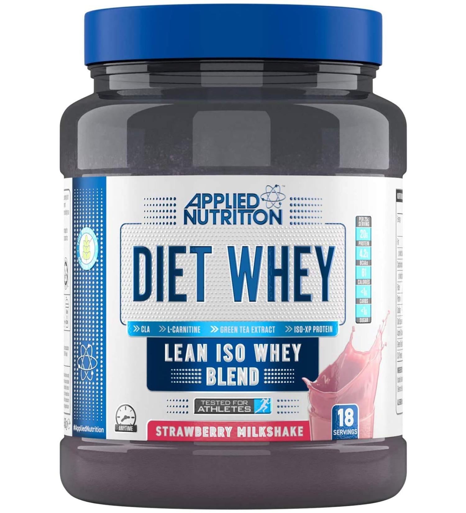 Applied Nutrition Diet Whey - High Protein Powder Supplement Low Carb & Sugar for Weight Management with CLA L Carnitine Green Tea (450g - 18 Servings) (Strawberry Milkshake) Strawberry 450 g (Pack of 1)