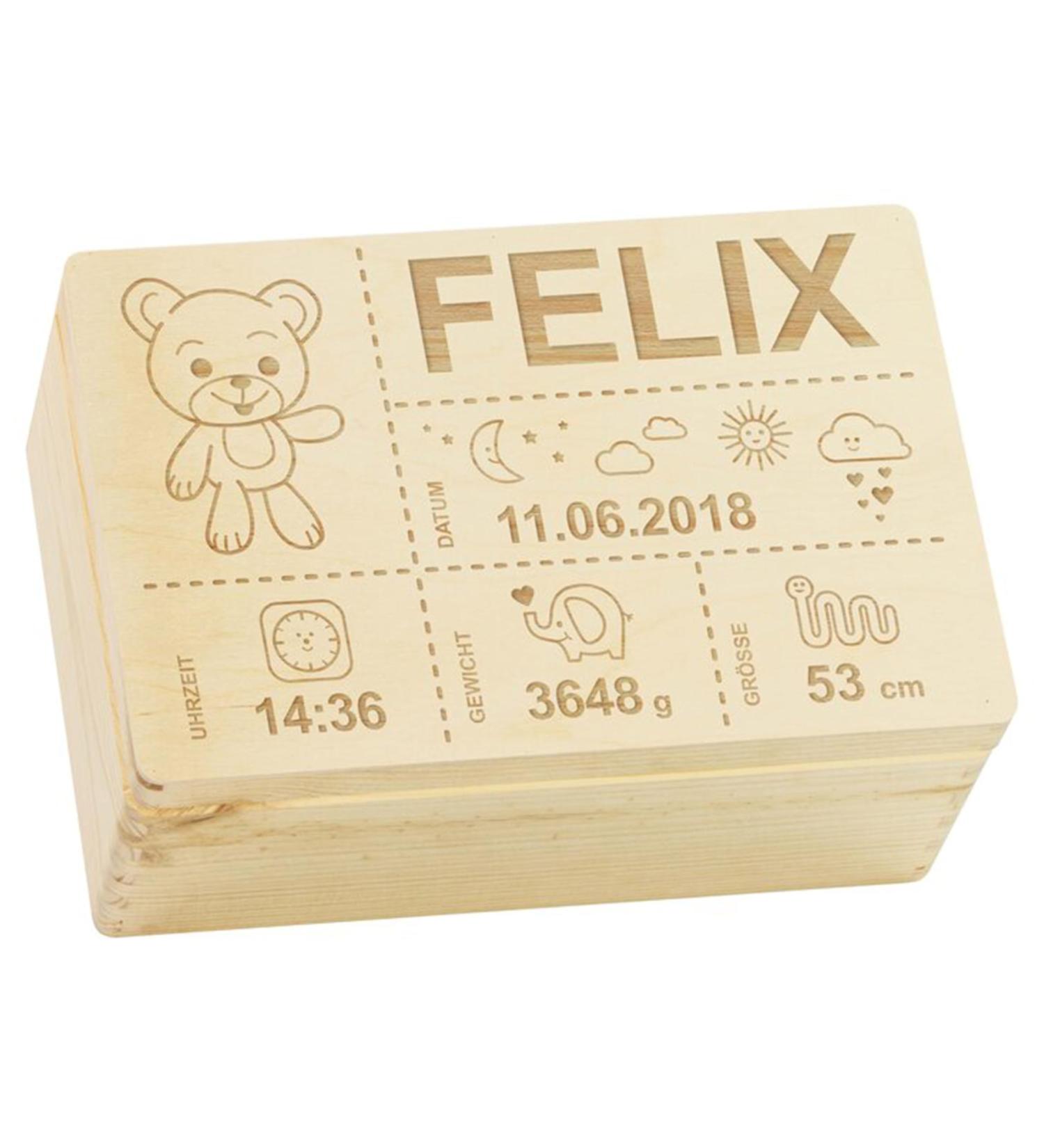 Personalized Laublust Teddy Bear Souvenir Box - Ideal Birth Gift | Eco-Friendly FSC Wooden Box 30x20x14cm - Buy Online on GoSupps.com
