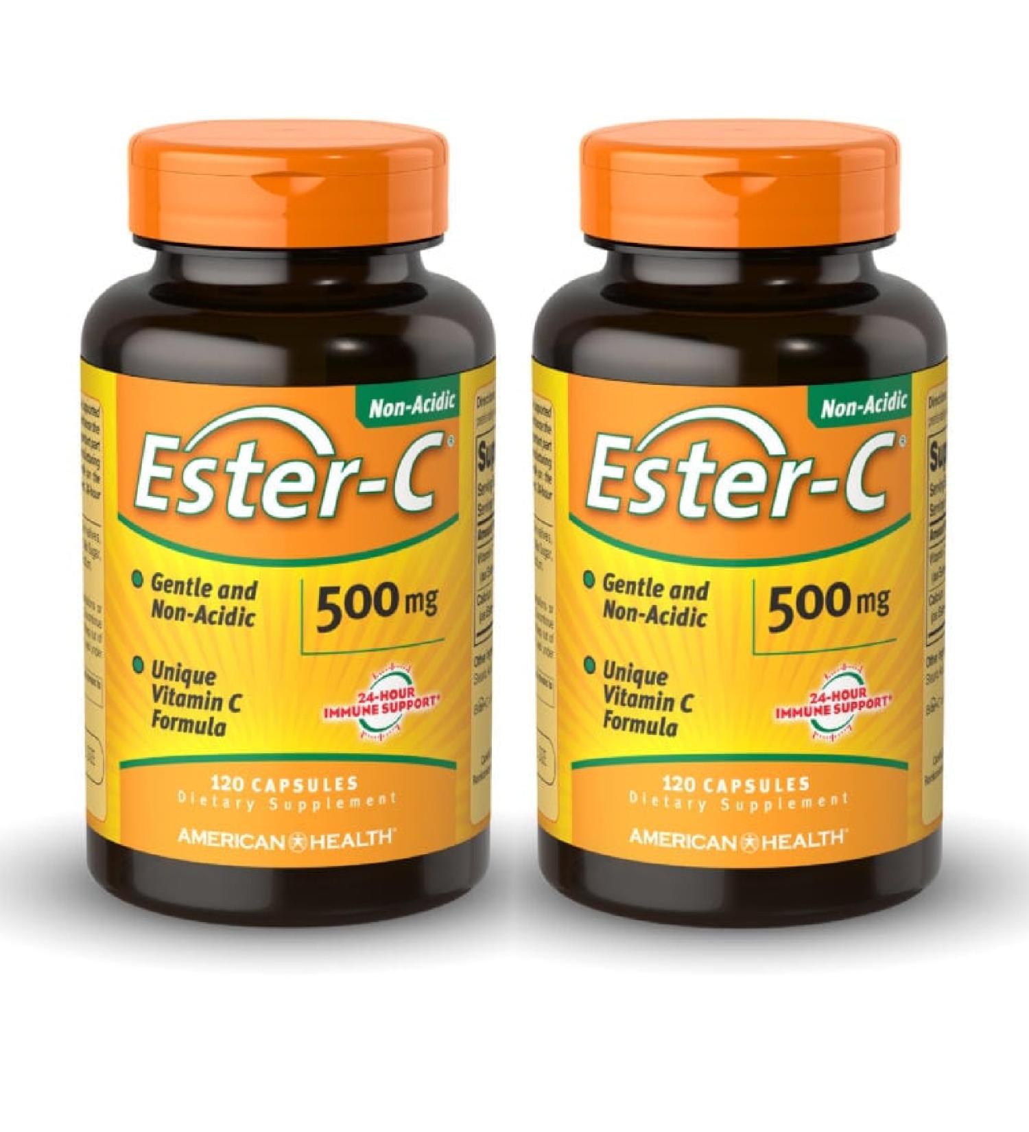 American Health Ester-C (500 mg) - 120 Capsules (Pack of 2) - 24-Hour Immune Support - Non-GMO Gluten Free - 120 Total Servings - Buy Online on GoSupps.com