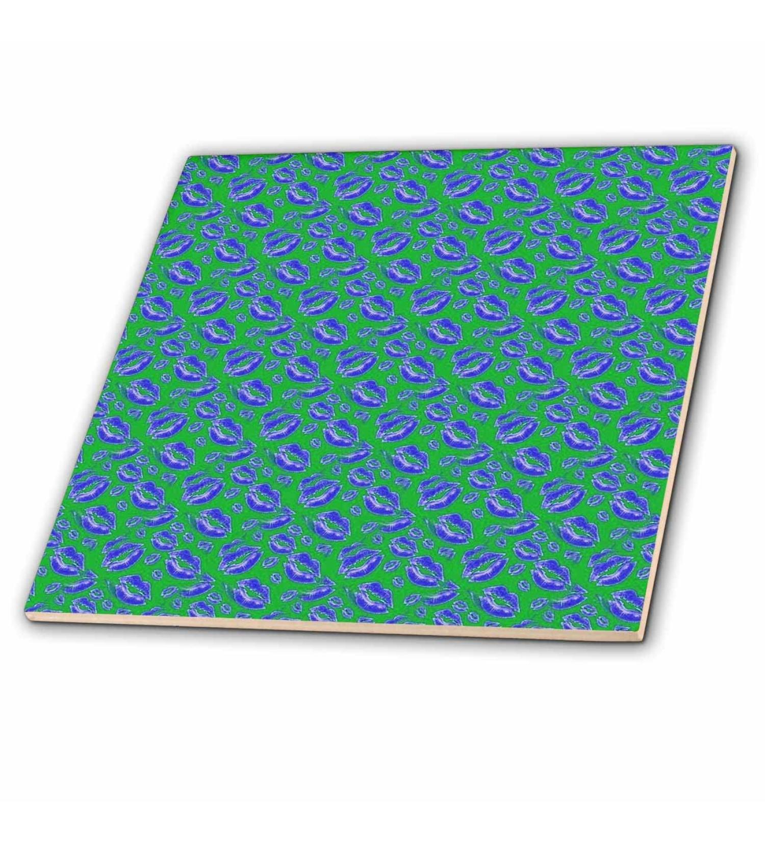 8 Inch Ceramic Tile - Two Kisses Collided Lip Bold Blue Lips Pattern Pattern - Lipstick Kisses