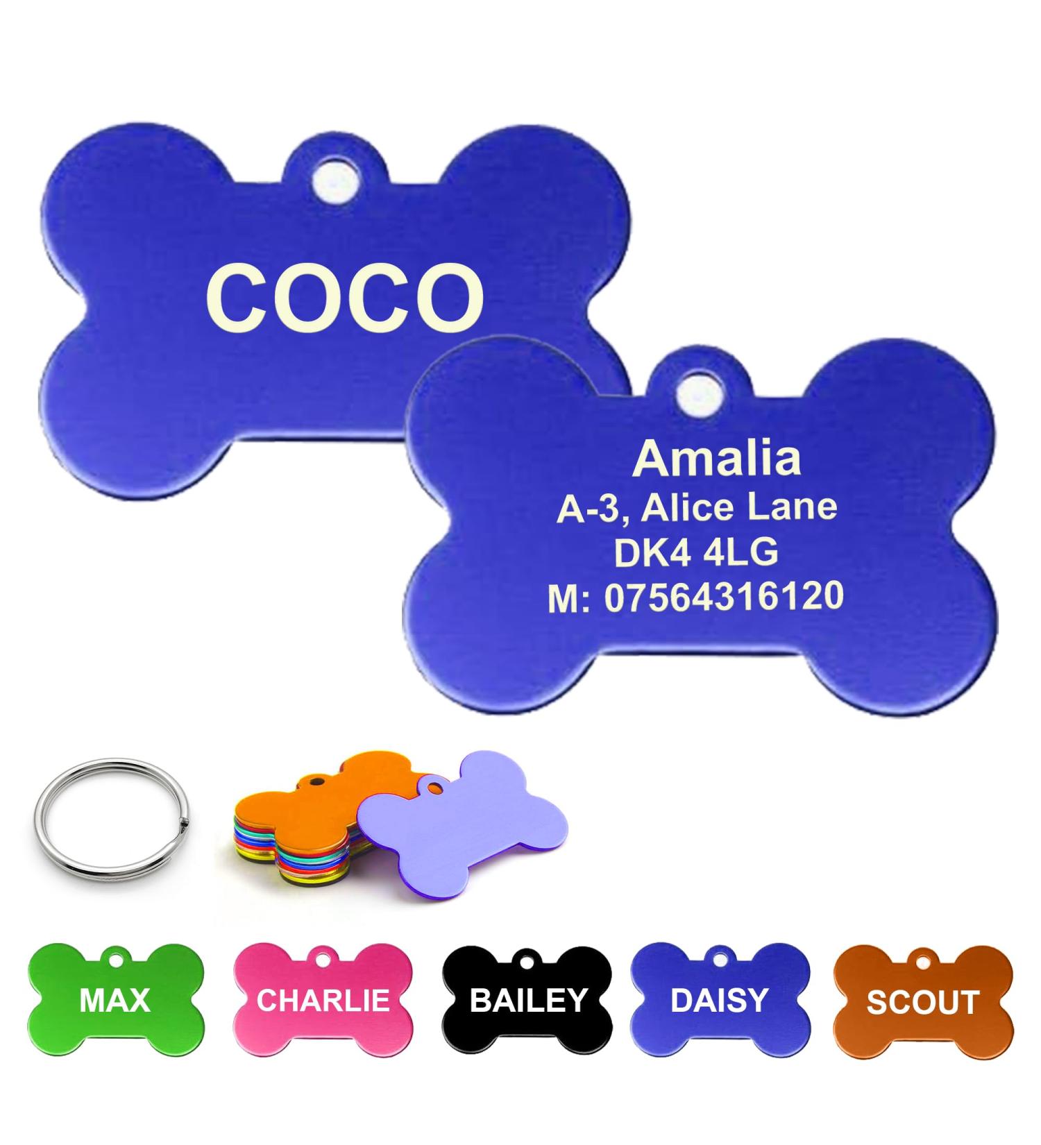 Trimming Shop Personalised Dog Tags for Pet ID Tags Engraved Any Name & Text Dog Collar Bone Dog Tag Dog Identification Collar Name Tag with Split Ring - Royal Blue - Buy Online on GoSupps.com