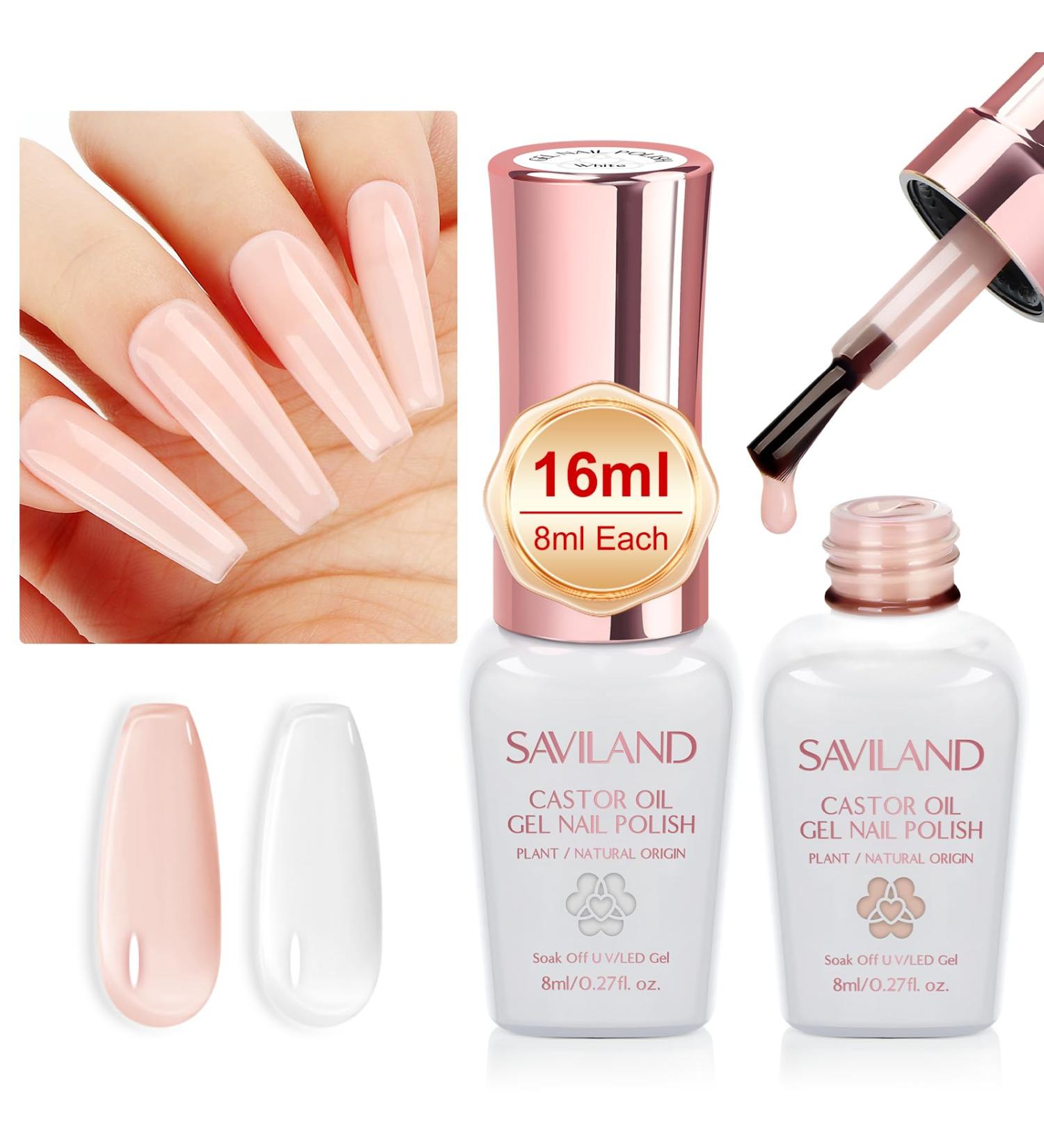 Saviland Jelly Gel Nail Polish Set: Vitamin E Castor Oil Transparent Milky White Nudes Gel Nail Polish Set 16ml Soak off U V Gel Polish Nail Art Polish for Manicure Salon Use milk white&light nude - Buy Online on GoSupps.com