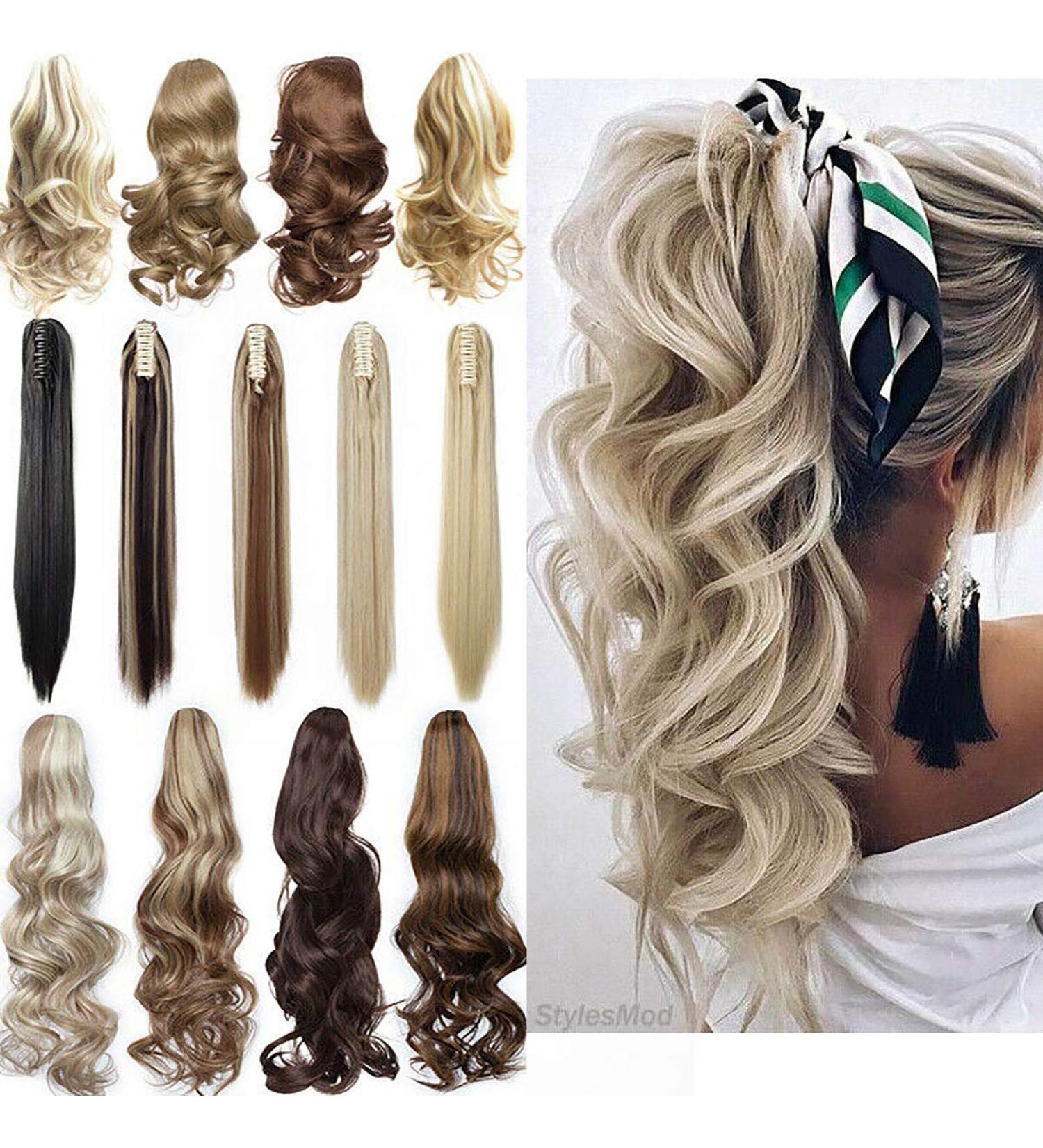 Long Claw Ponytail Hair Extension One Piece - Clip in Synthetic Straight Curly Hairpiece 12 Medium Brown - Buy Online on GoSupps.com