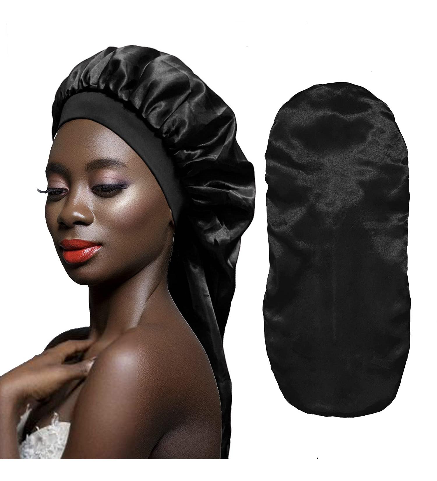OWIIZI Satin Bonnet - Extra Large Double Layer Sleep Cap for Long Hair - Black - Buy Online on GoSupps.com