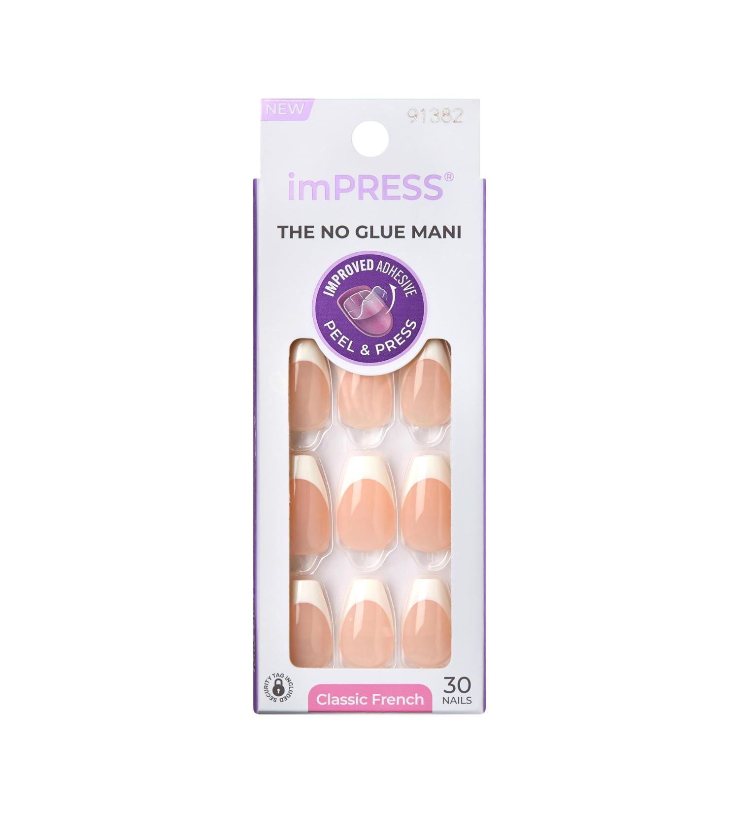 KISS imPRESS No Glue Press-On Nails - French Manicure Light Neutral & White Tips Medium Coffin Shape 30 Nails + Accessories - Buy Online on GoSupps.com