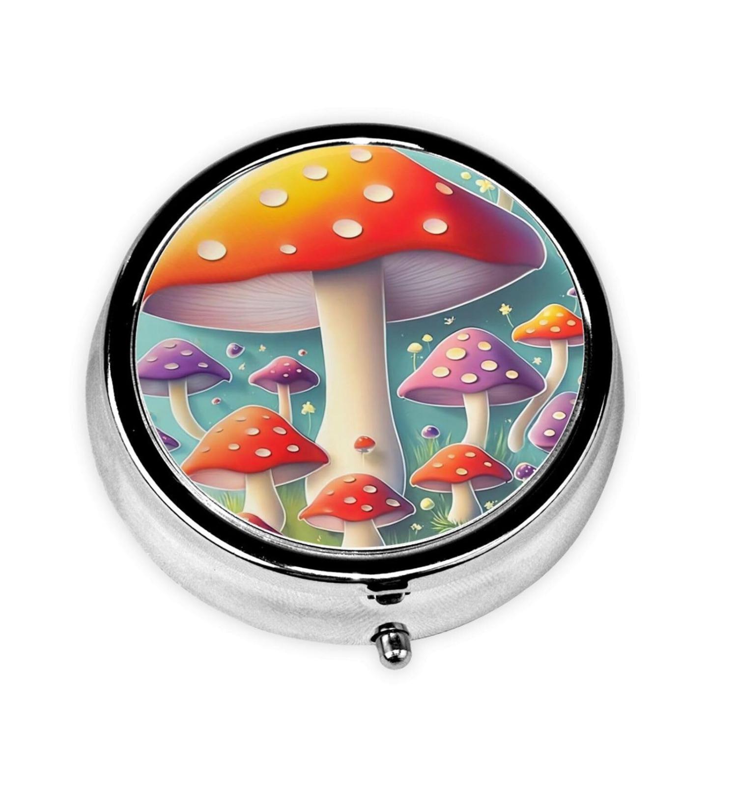 Cayenne Mushroom Portable Metal Pill Box - Round Mini 3-Compartment | Ideal for Travel & Small Pills - Buy Online on GoSupps.com