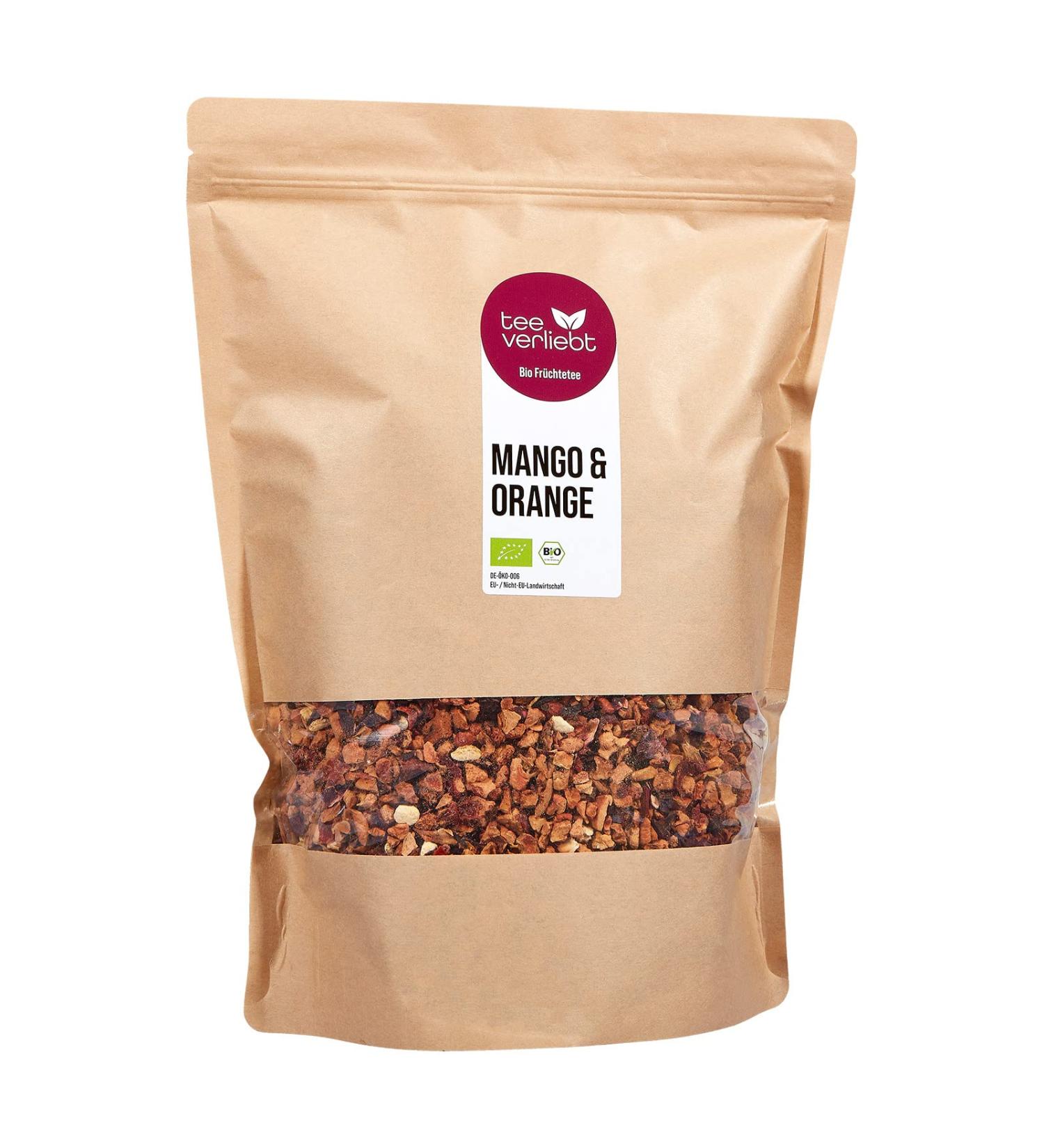 FRUTEG Loser Fruit Tea Mango & Orange 1000 g | Fruit tea loose - finest leaf quality | Summer-sized tea mixture controlled biological cultivation | Fruit tea bio lots 1 kg - Buy Online on GoSupps.com