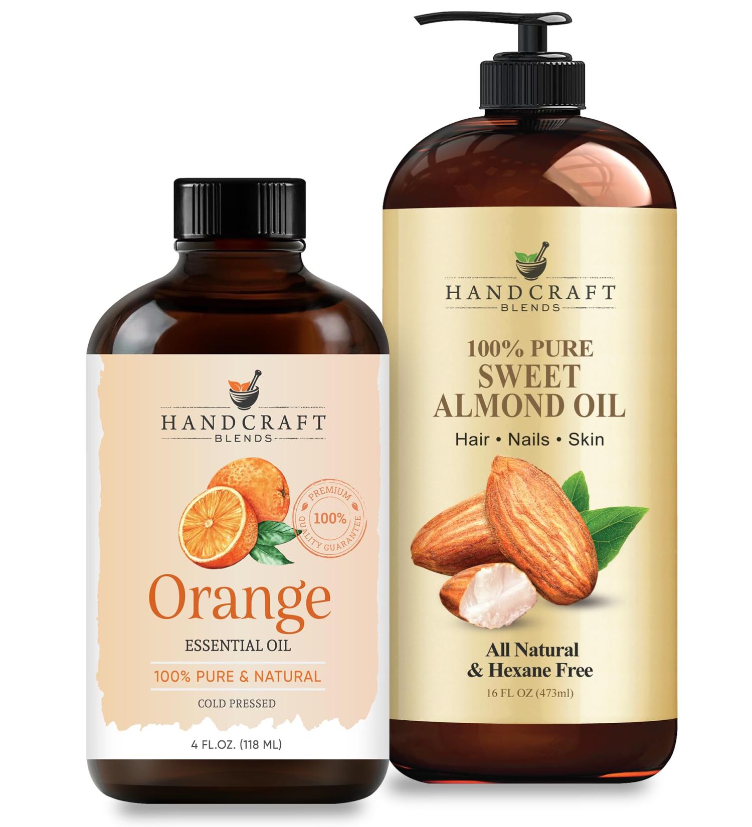 Handcraft Blends Body Glow Set: Sweet Almond Oil (16 Fl Oz) and Orange Essential Oil (4 Fl Oz) 100% Pure & Natural for Uplifting Massage and Skin Glow - Buy Online on GoSupps.com