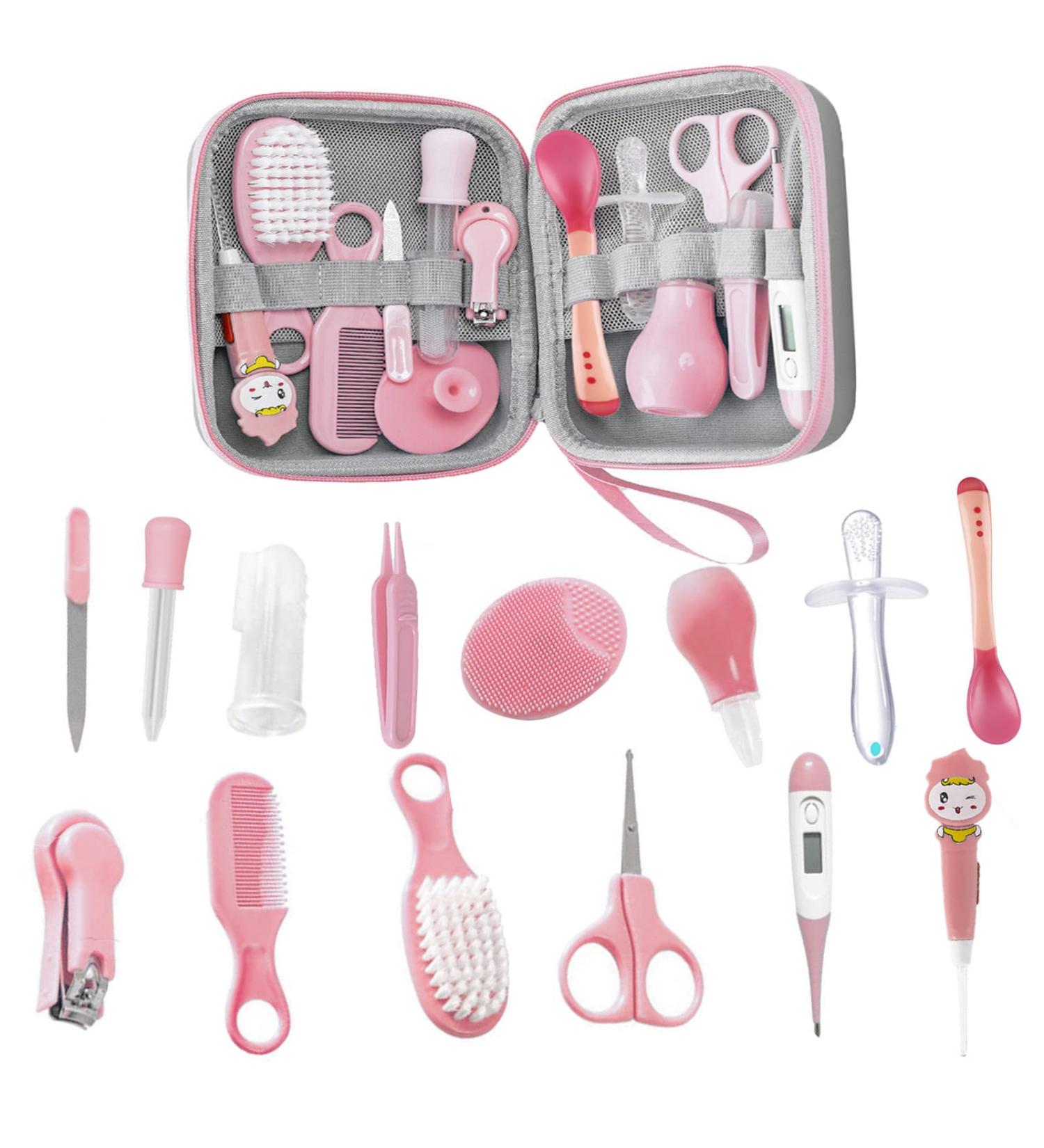 Wood Collection Baby Care Set - 14-Piece Newborn Accessories for Boys & Girls | Perfect for Kindergarten | Pink - Buy Online on GoSupps.com