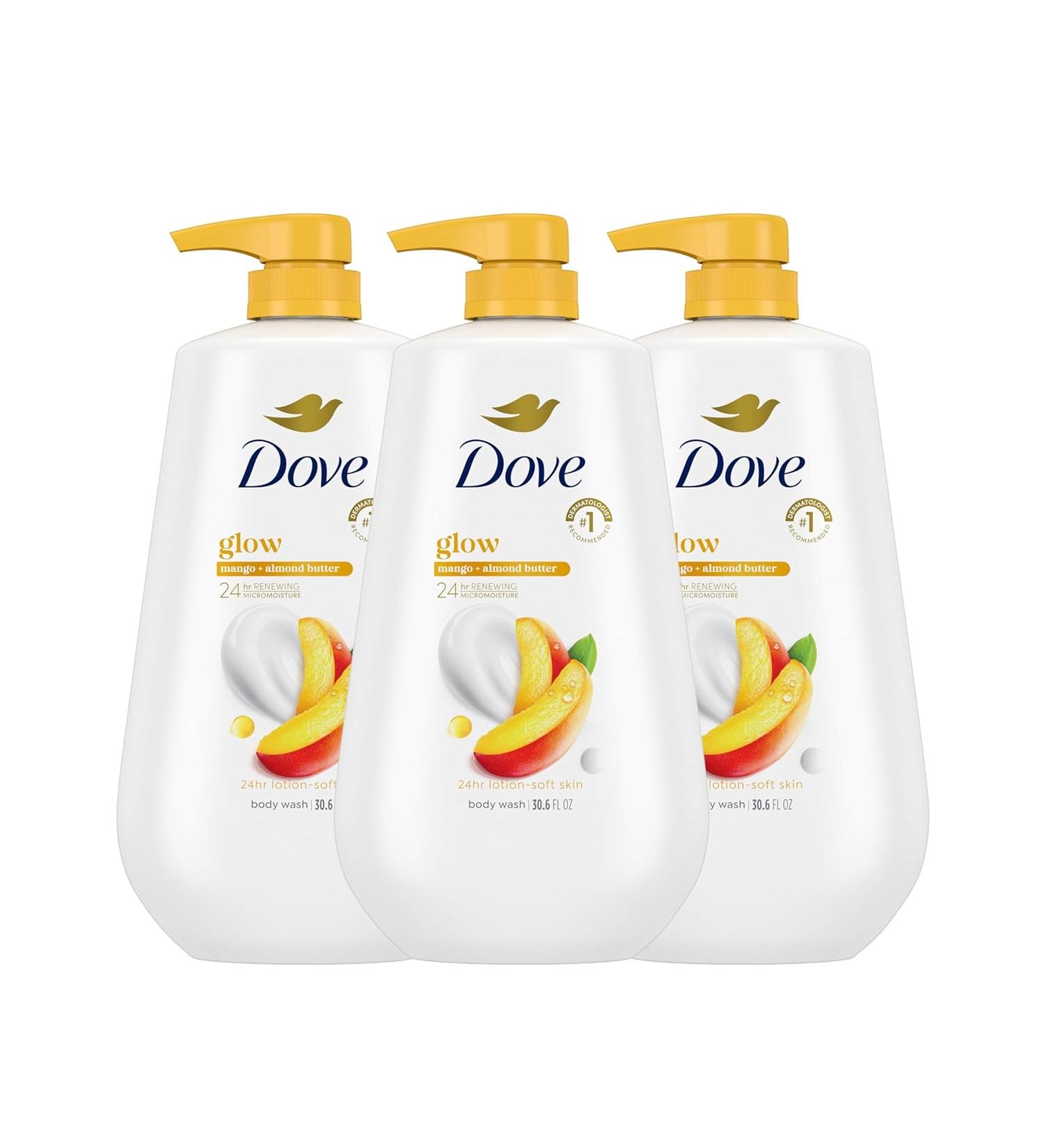 Dove Glowing Mango & Almond Butter Body Wash Pump 3-Pack - 30.6 oz x 3 | Gentle Skin Cleanser for Healthy-Looking Skin | 24hr Renewing MicroMoisture - Buy Online on GoSupps.com