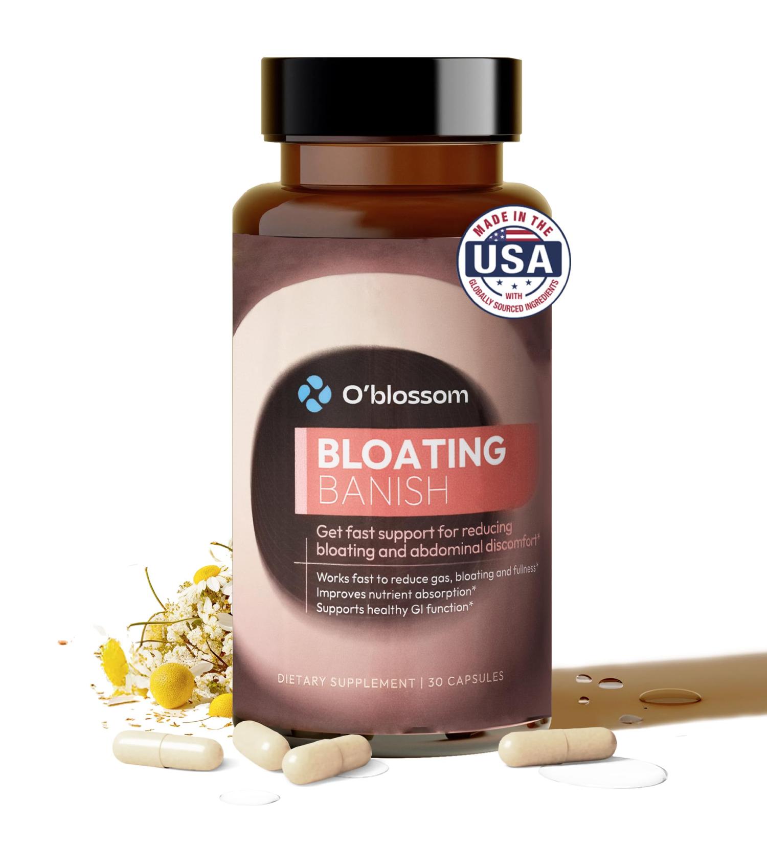 O'blossom Bloating Banish with Benegut - Gut Health for Women Patented Probiotics for Digestive Health Clinically Studied Relief in 90 Minutes Supports Gut Lining Integrity - Buy Online on GoSupps.com