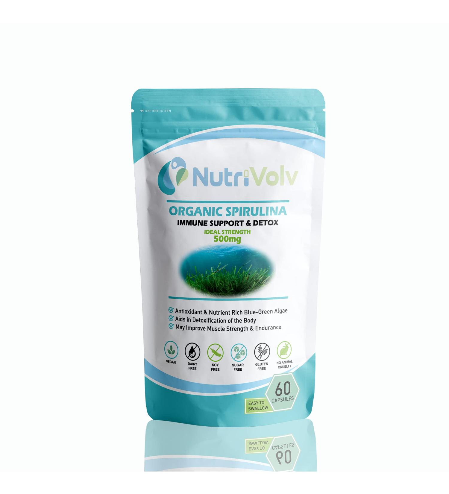 Organic Spirulina 500mg Natural Vegan Protein Source | Detox | Immune Support | Antioxidant | Weight Loss | 60 Capsules