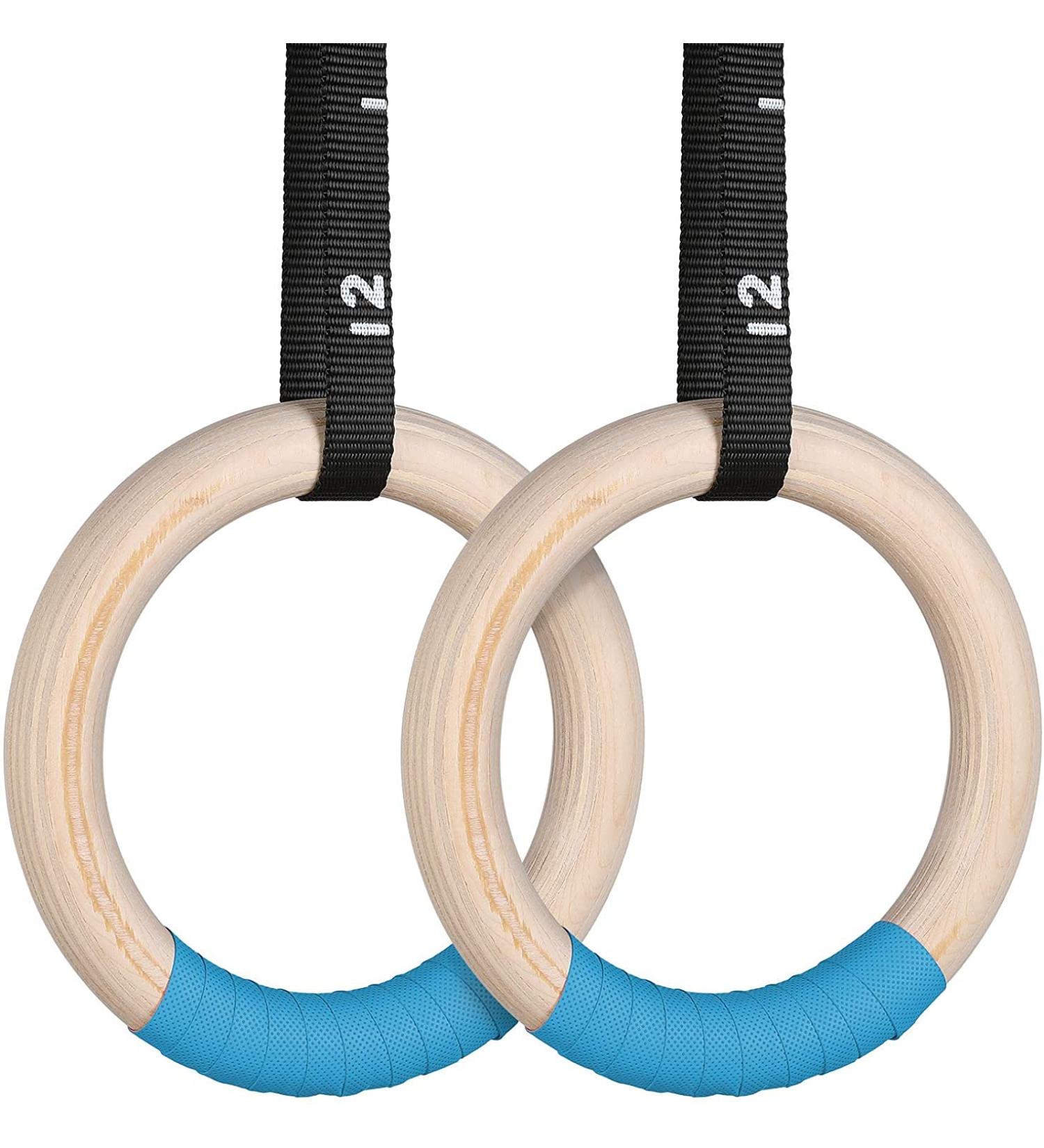 Wooden Gymnastic Rings Set - 15ft Adjustable Straps - 32mm - Perfect for Cross-Training, Gymnastics, Strength Training, Pull Ups & Dips (Set of 2) - Buy Online on GoSupps.com