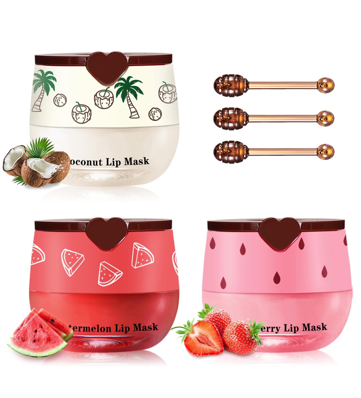 Honey Pot Lip Balm 3PCS Coconut Watermelon Strawberry Lip Balm Moisturizing and Repair Bee Lip Balm Honey Pot Prevention Dry and Crack Lip Mask Overnight Watermelon+Strawberry+Coconut - Buy Online on GoSupps.com