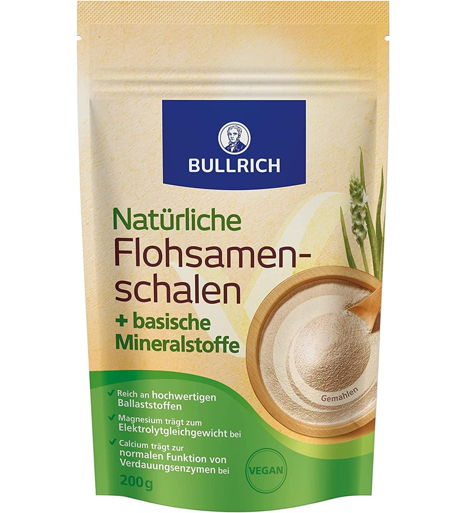 Bullrich Natural Psyllium Husk with Essential Minerals | Vegan Digestive Health | 200g (24 Servings) - International Shipping Available - Buy Online on GoSupps.com