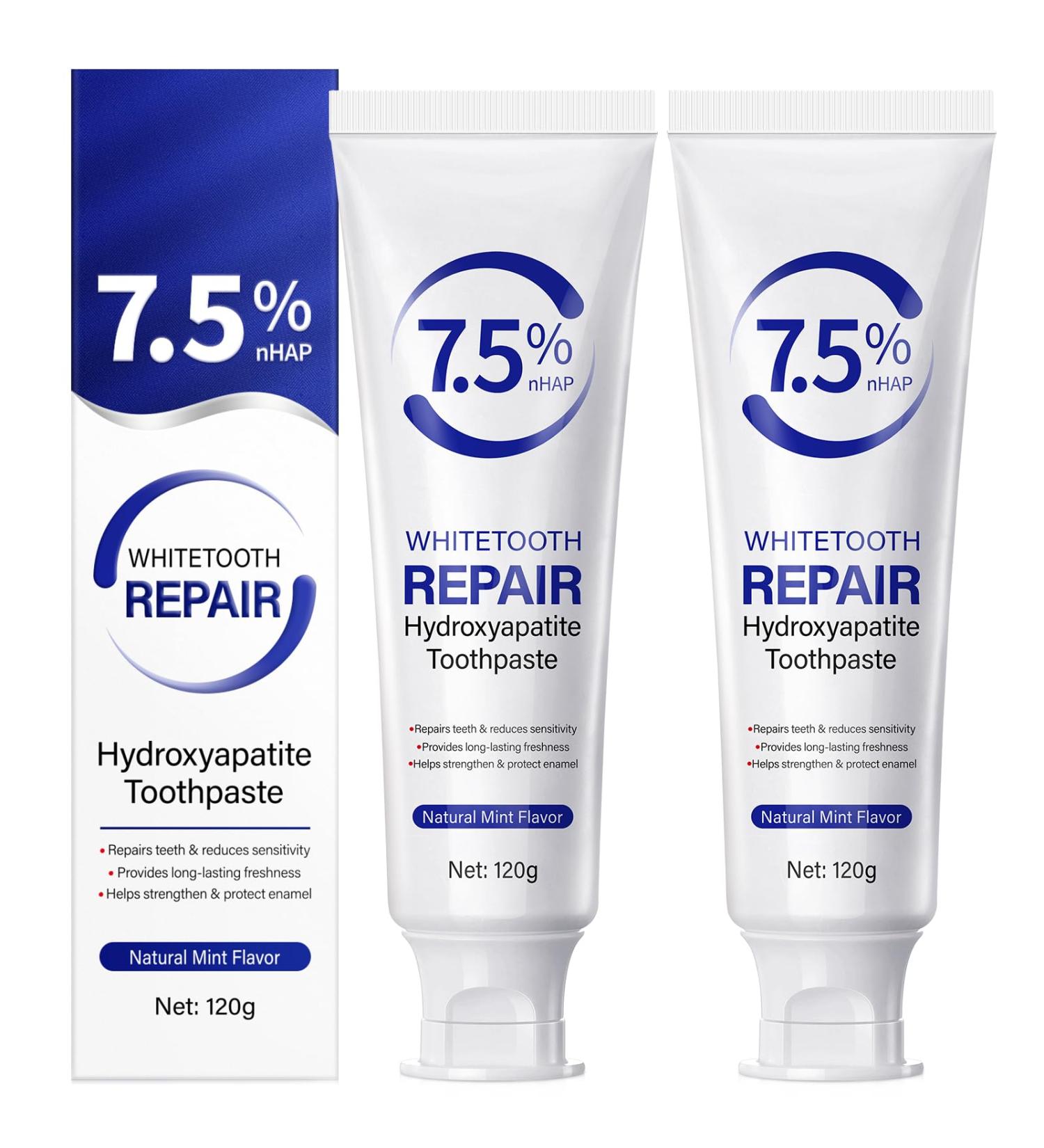 7.9% Nano Hydroxyapatite Toothpaste 2Pcs - Gum Care Strengthen Repairs Teeth and Reduces Sensitivity Provides Long-Lasting Freshness Prevent Cavities Naturally Whiter Teeth Fluoride-Free - Buy Online on GoSupps.com