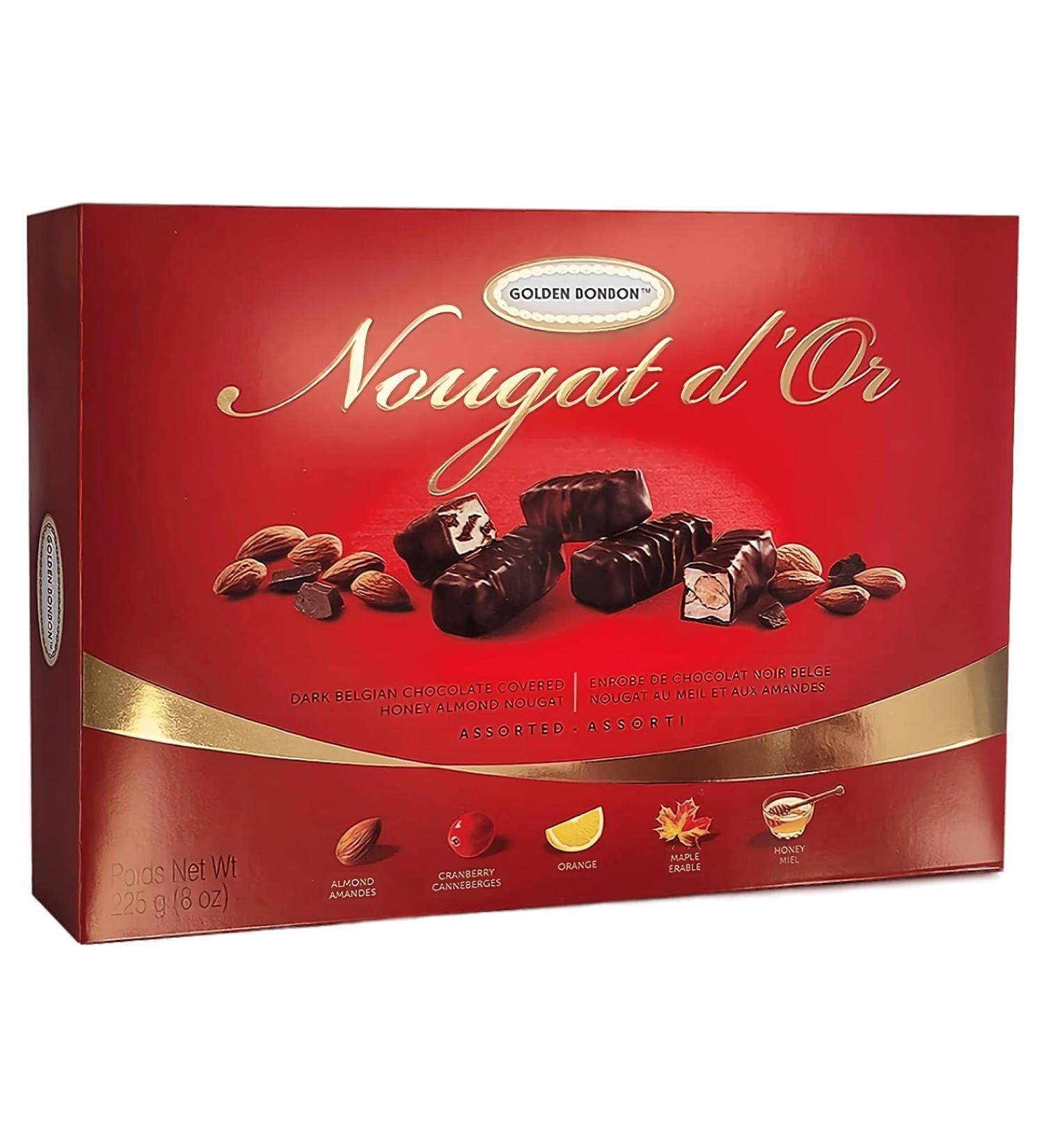 Golden Bonbon Nougat d Or Dark Belgian Chocolate Covered Honey Almond Nougat Assorted Nougat Candy Individually Packed Gluten Free Nougat Full of Almonds Halal Certified 225 Grams - Buy Online on GoSupps.com