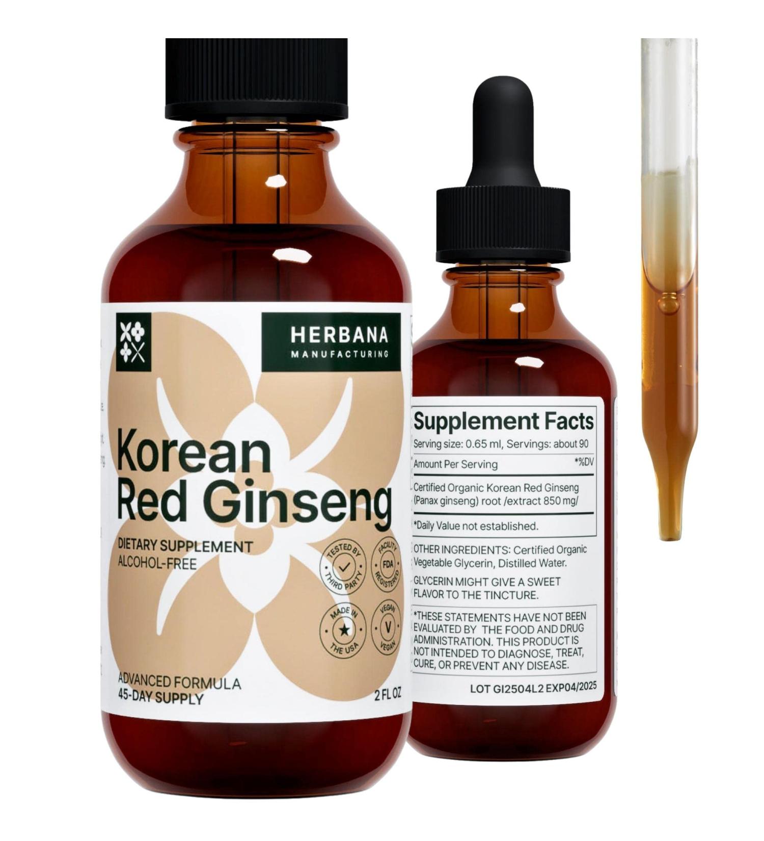 Korean Red Ginseng Liquid Extract - Energy & Focus Support - High Potency Tincture for Immune System & Vitality - 45-Day Supply - Buy Online on GoSupps.com