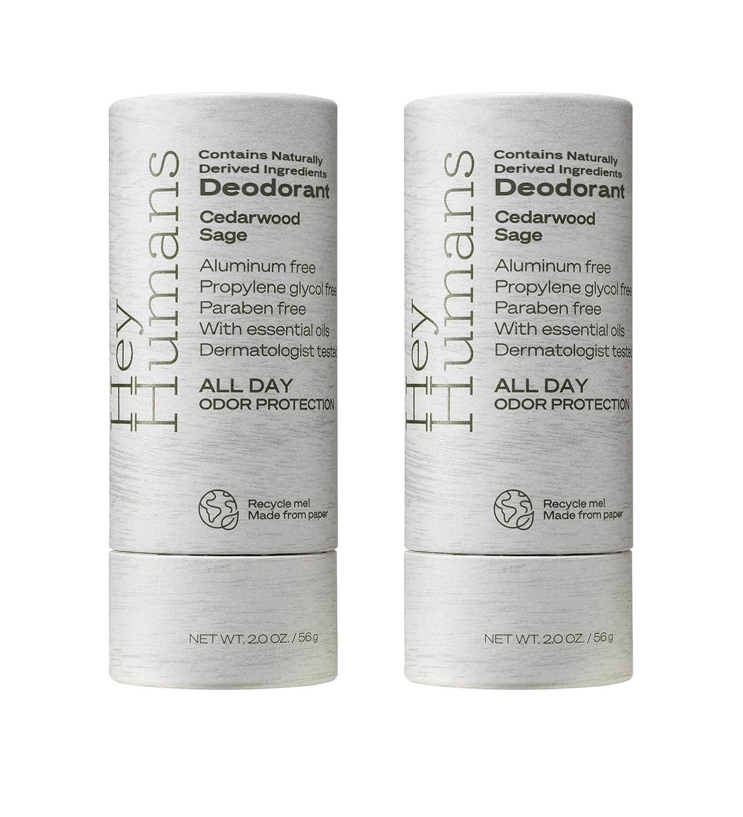Hey Humans Deodorant Aluminum Free Deodorant for Women and Men Contains Naturally Derived Ingredients All Day Odor Control Refreshing Deodorant Essential Oils Cedarwood Sage Cedarwood Sage 2 Ounce (Pack of 2)