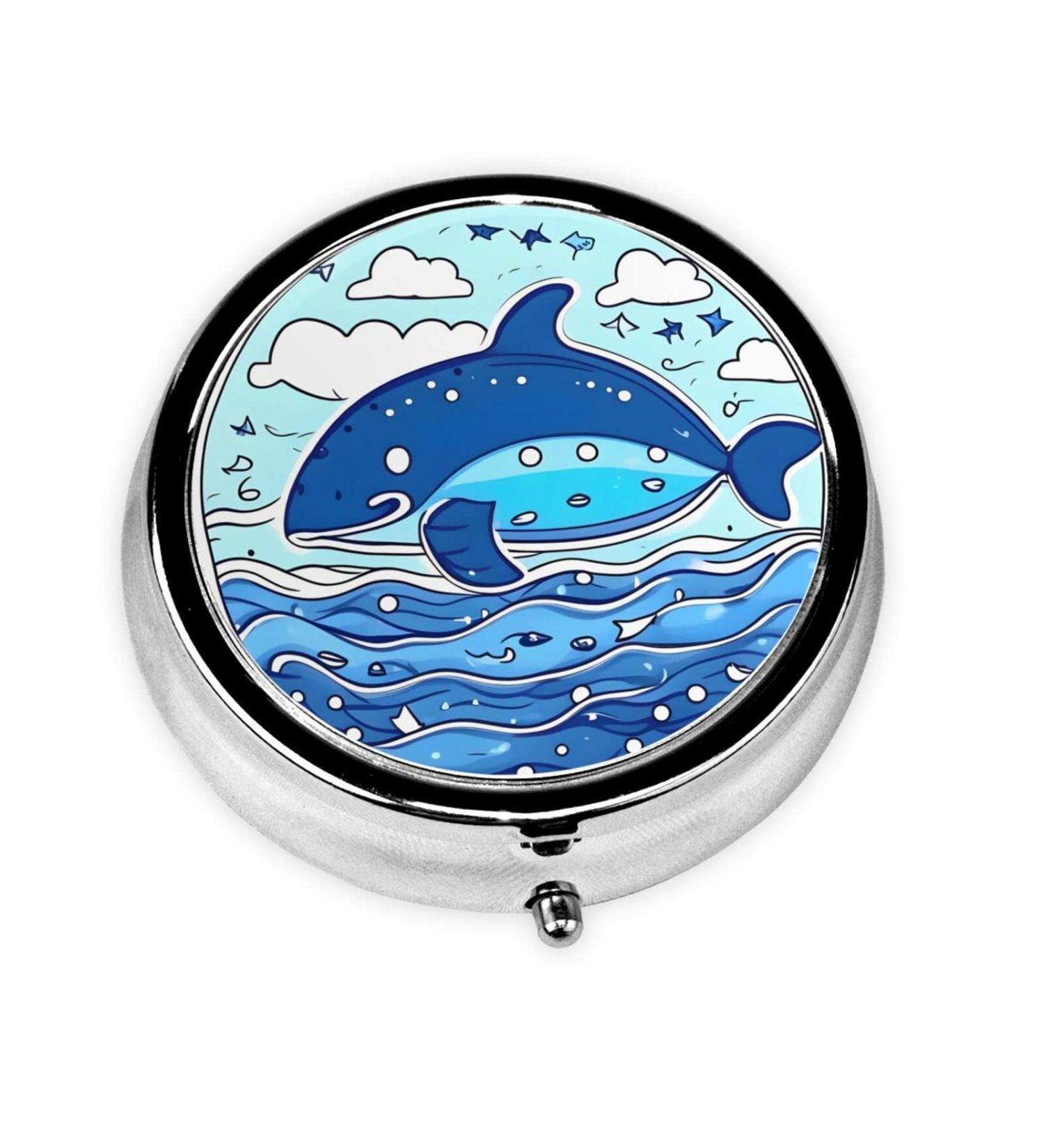 Small Whale Swimming Round Pill Box | 3 Compartment Portable Travel Organizer for Purse & Pocket - Buy Online on GoSupps.com