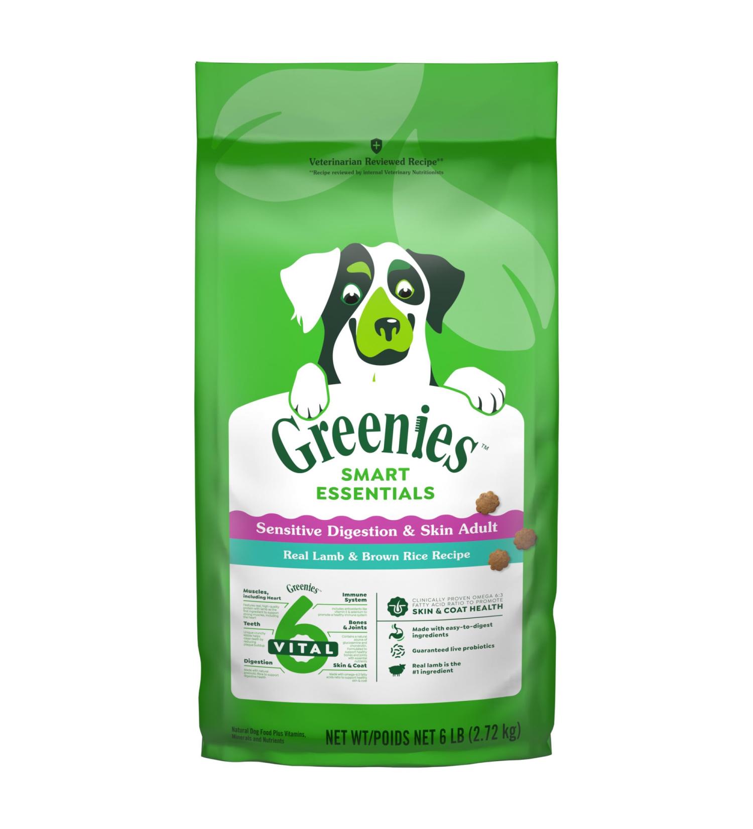 Greenies Smart Essentials Sensitive Digestion & Skin Adult Dry Dog Food Real Lamb & Brown Rice Recipe 2.72Kg Bag - Buy Online on GoSupps.com