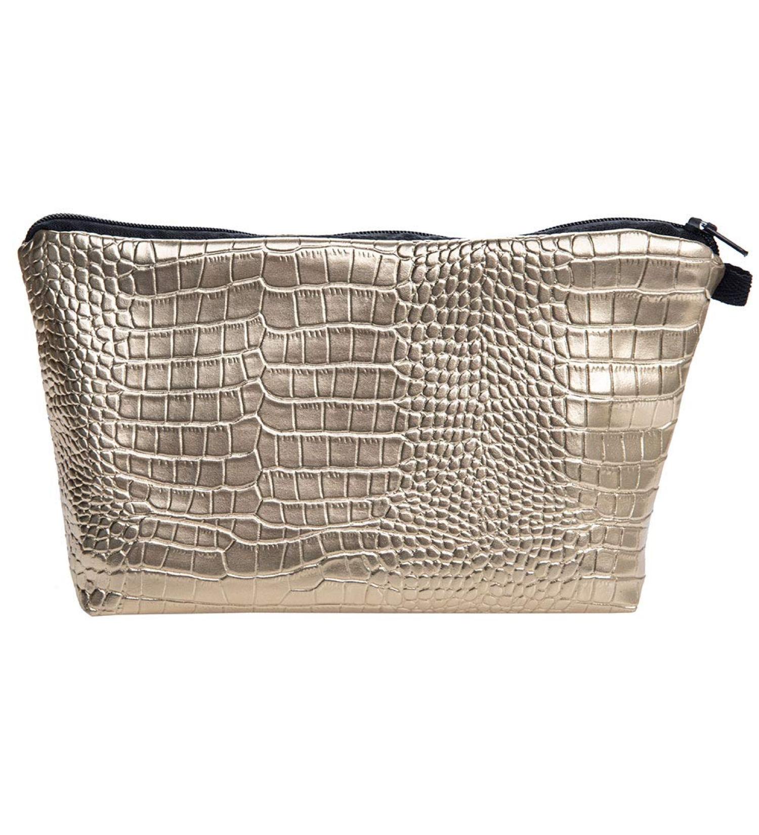 PREMYO Small Cosmetic Bag - Stylish Makeup Bag for Women & Girls - Versatile Handbag & Pencil Case in Gold - Buy Online on GoSupps.com