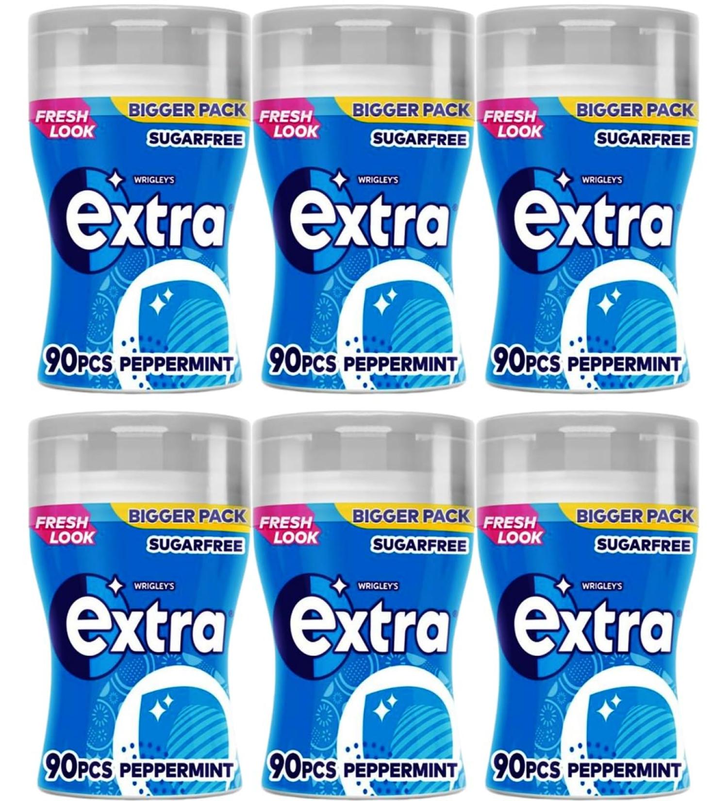 Extra Peppermint Chewing Gum Sugar Free Large Bottle 6 Packs of 90 Pieces (Peppermint) - Buy Online on GoSupps.com