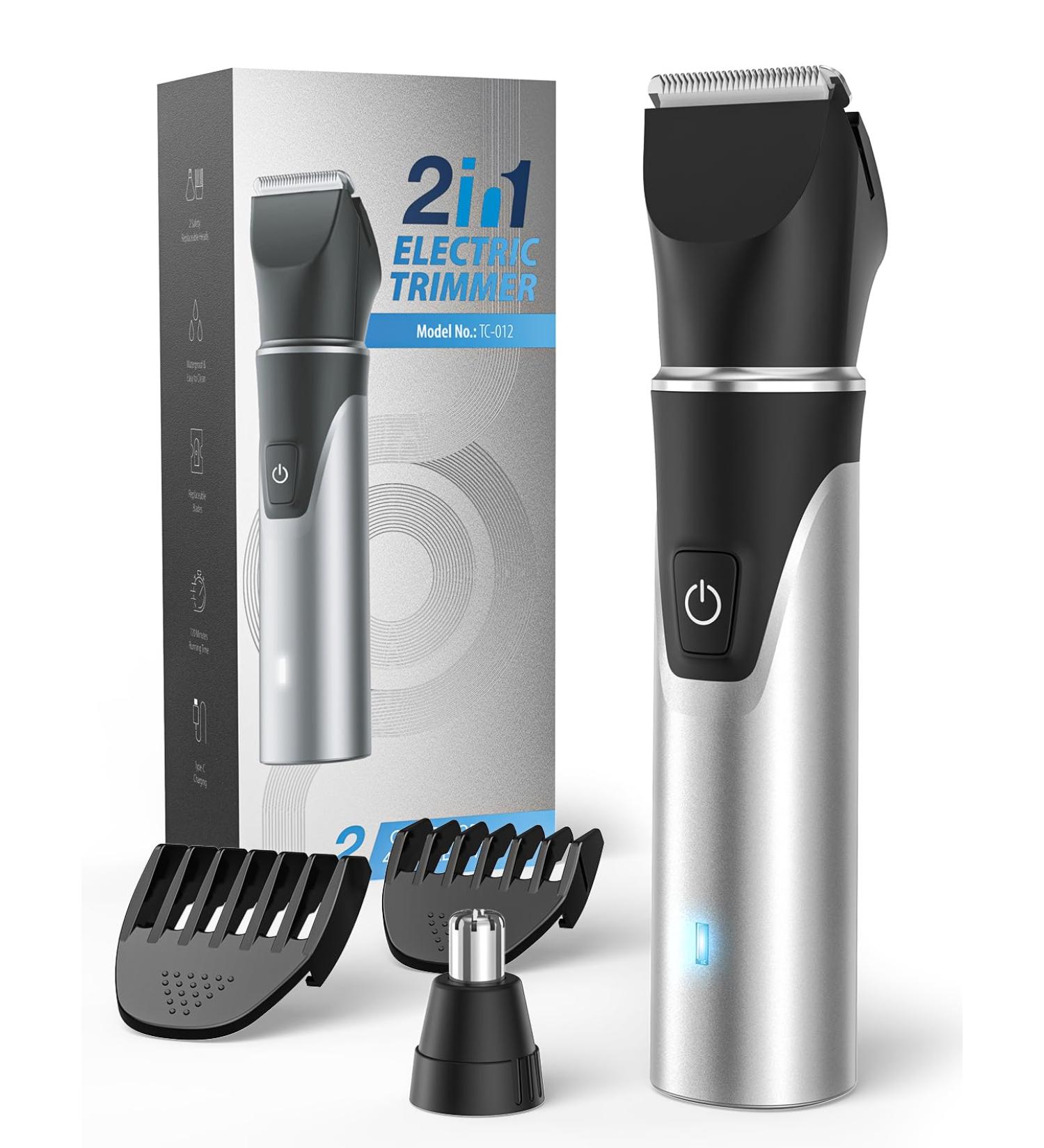 2-in-1 Intimate Razor & Nose Hair Trimmer for Men - Painless Rechargeable Waterproof Includes Sensitive Combs & Travel Lock - Buy Online on GoSupps.com
